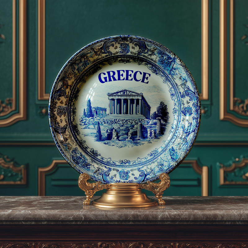 Greece Decorative Plate, Delft Vintage Home Decor Personalized Gift Travel Housewarming Greek