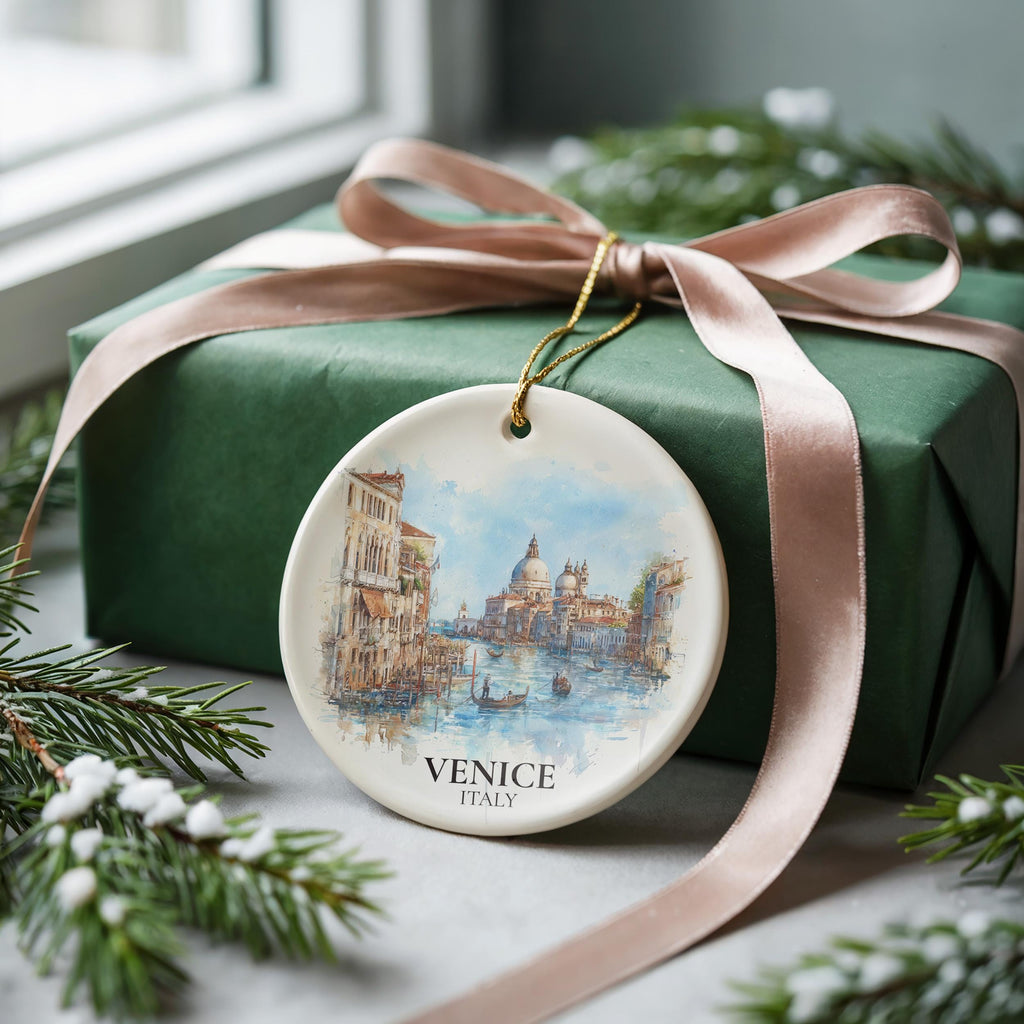 Venice Italy Personalized Watercolor Ornament, Custom Ceramic Christmas gift, Travel Keepsake