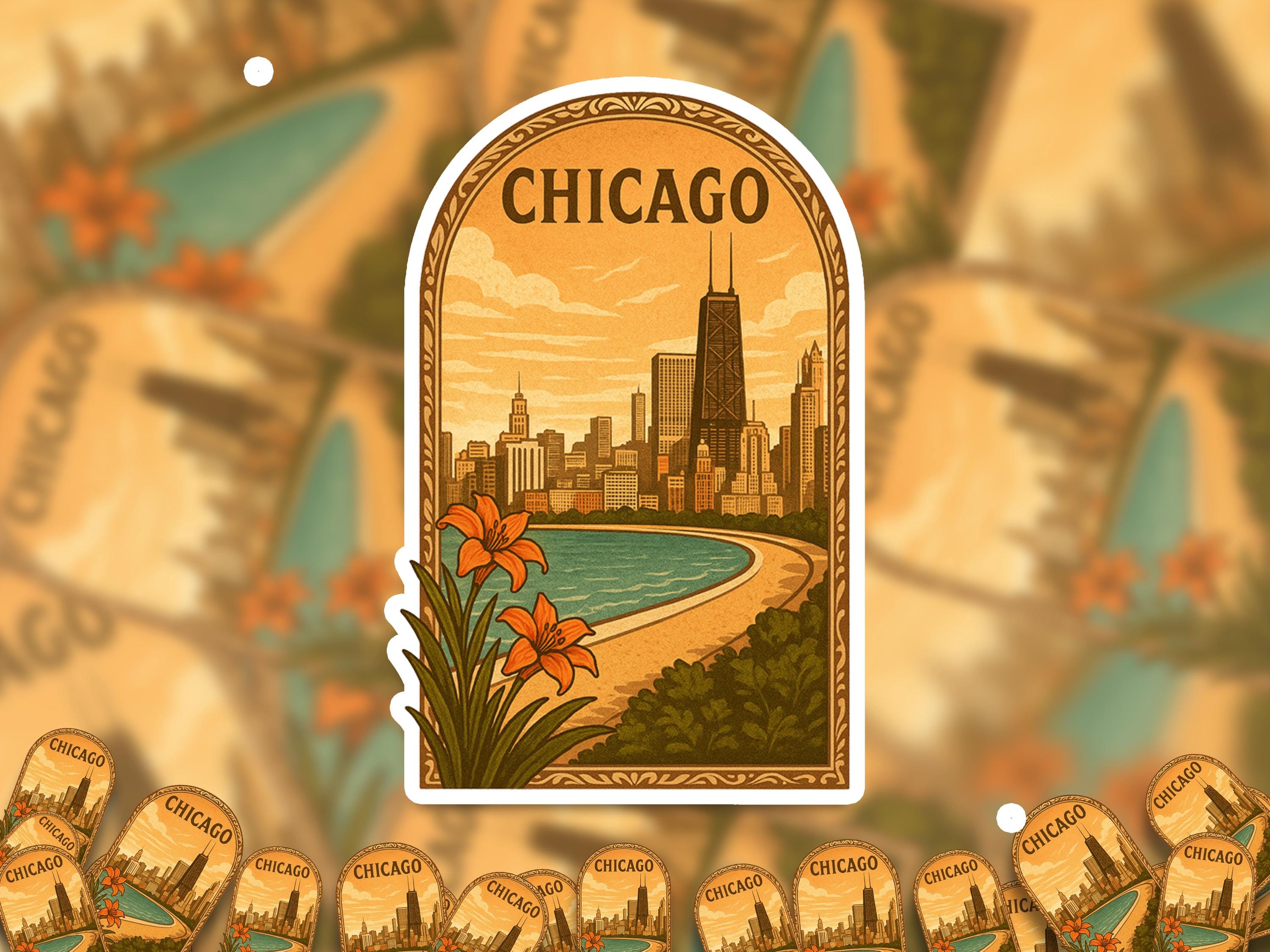 Chicago Illinois Sticker, Vintage City Vinyl Decal, Retro Travel Lover Collection, Journal Scrapbook