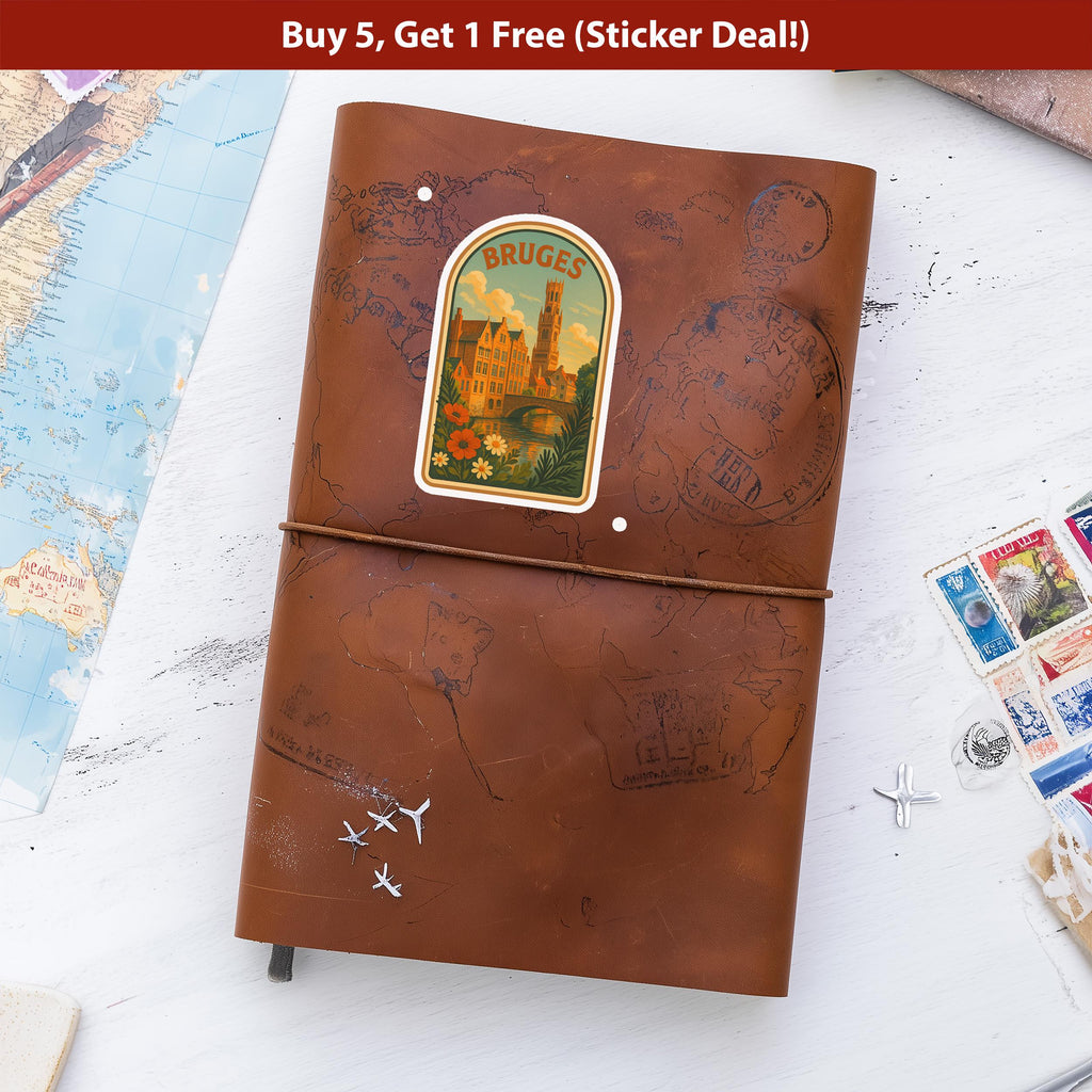 Bruges Belgium Sticker, Vintage City Vinyl Decal, Retro Travel Lover Collection, Journal Scrapbook