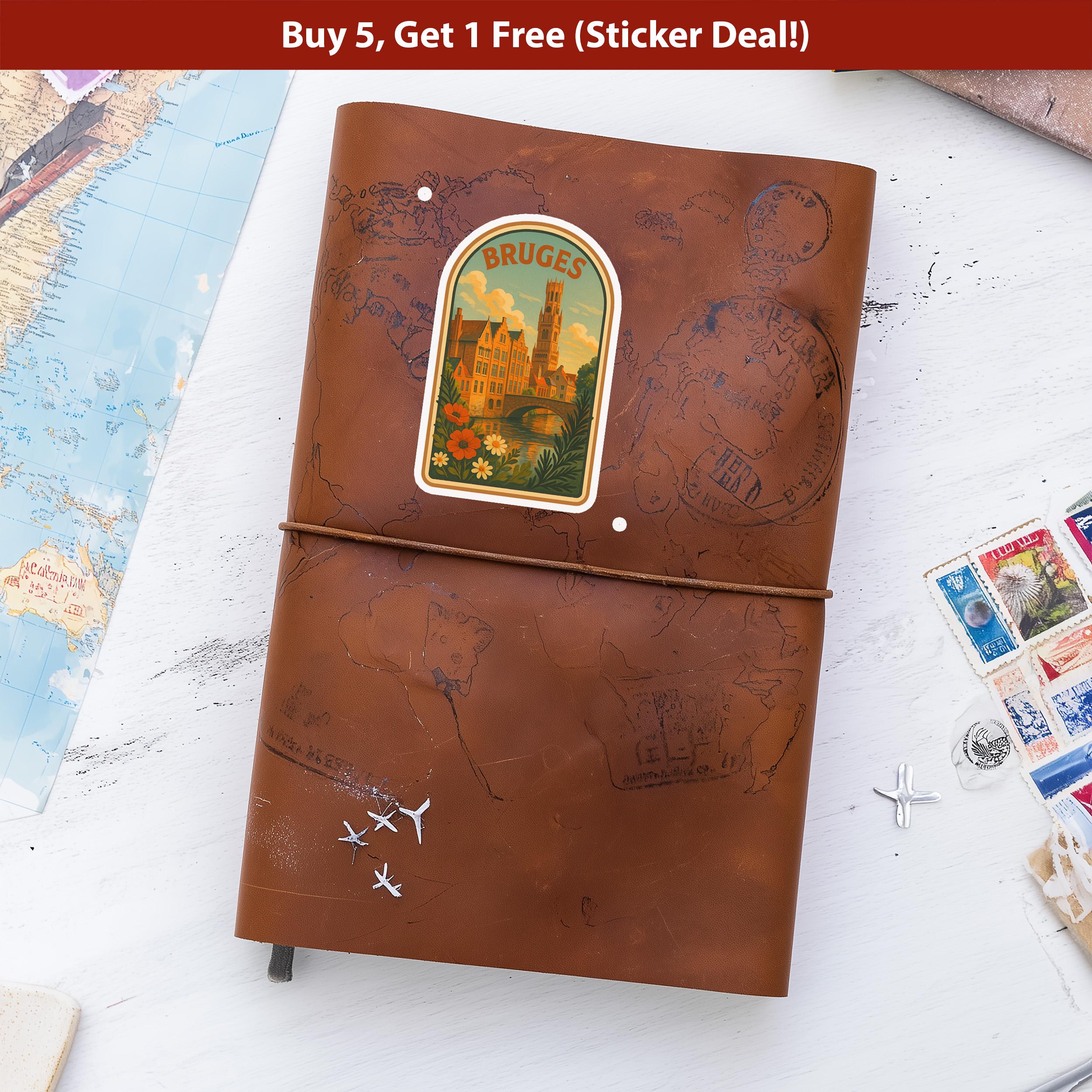 Bruges Belgium Sticker, Vintage City Vinyl Decal, Retro Travel Lover Collection, Journal Scrapbook