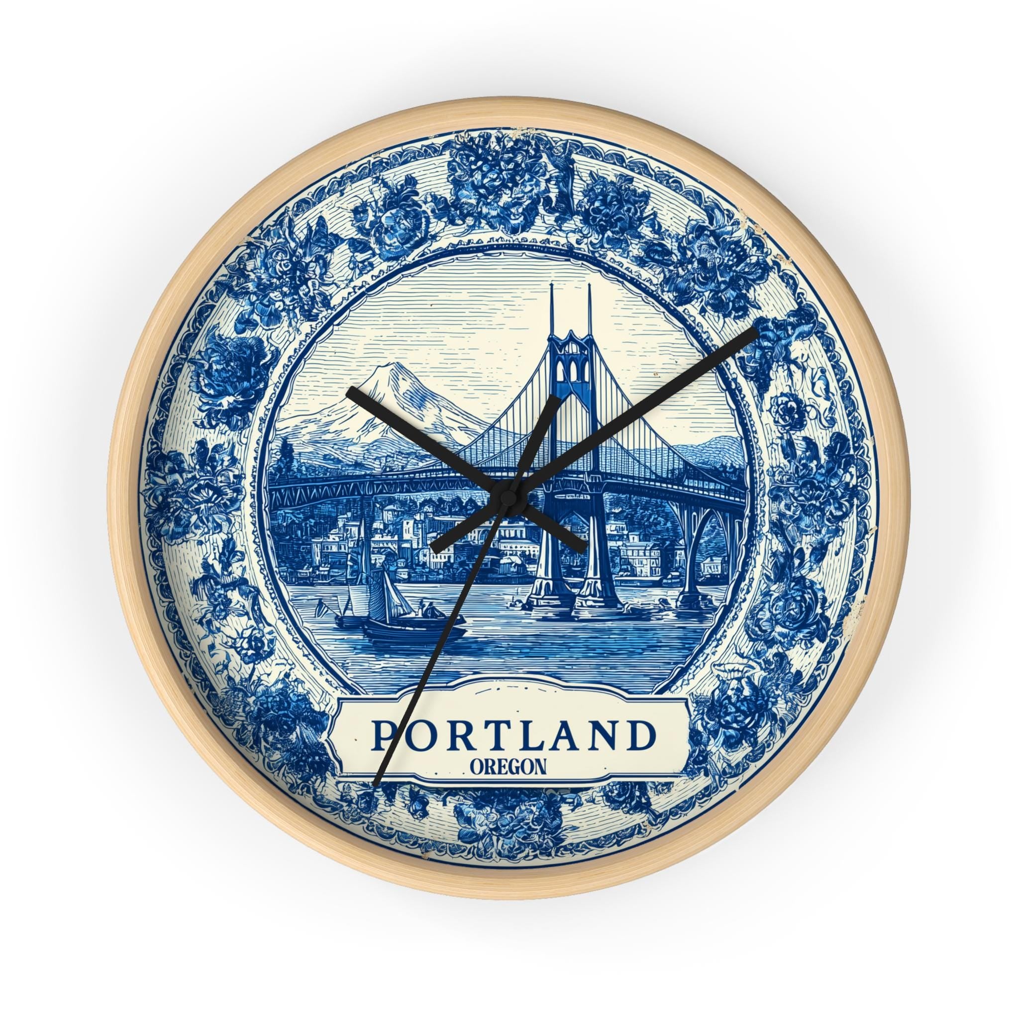 Portland Oregon Wall Clock, Delf style Home Decor, Vintage City Travel Keepsake Art
