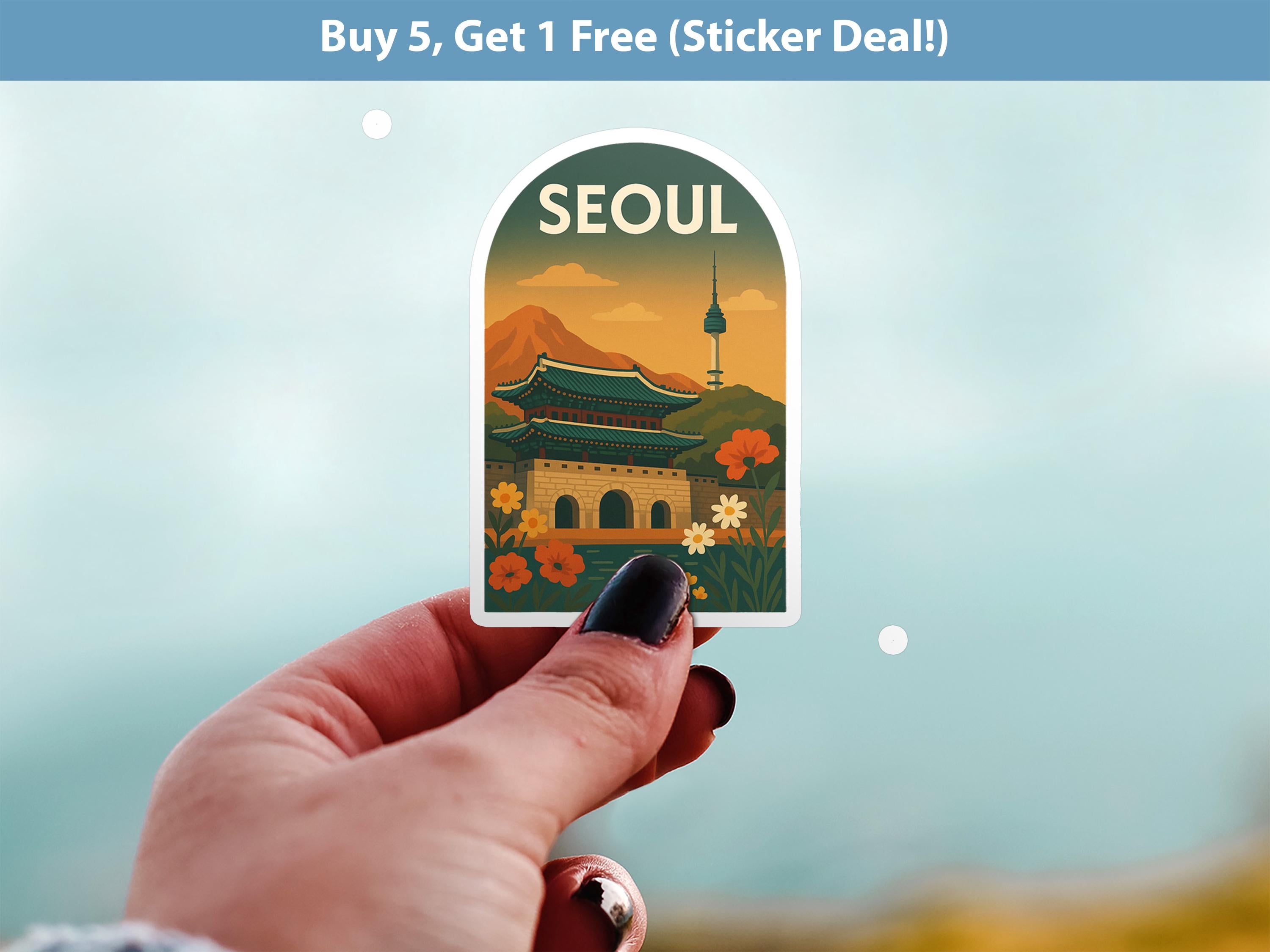 Seoul South Korea Sticker, Vintage City Vinyl Decal, Retro Travel Lover Collection, Journal Scrapbook