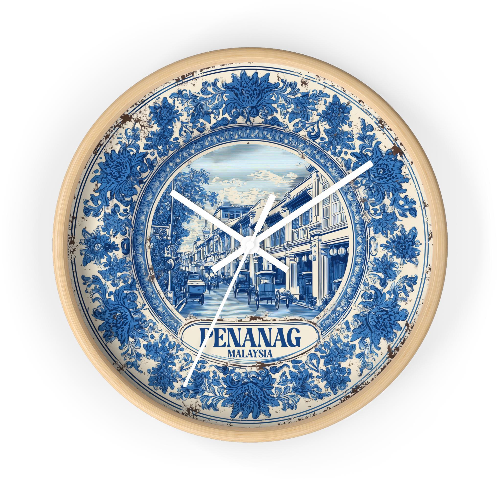 Penang Malaysia Wall Clock, Delf style Home Decor, Vintage City Travel Keepsake Art