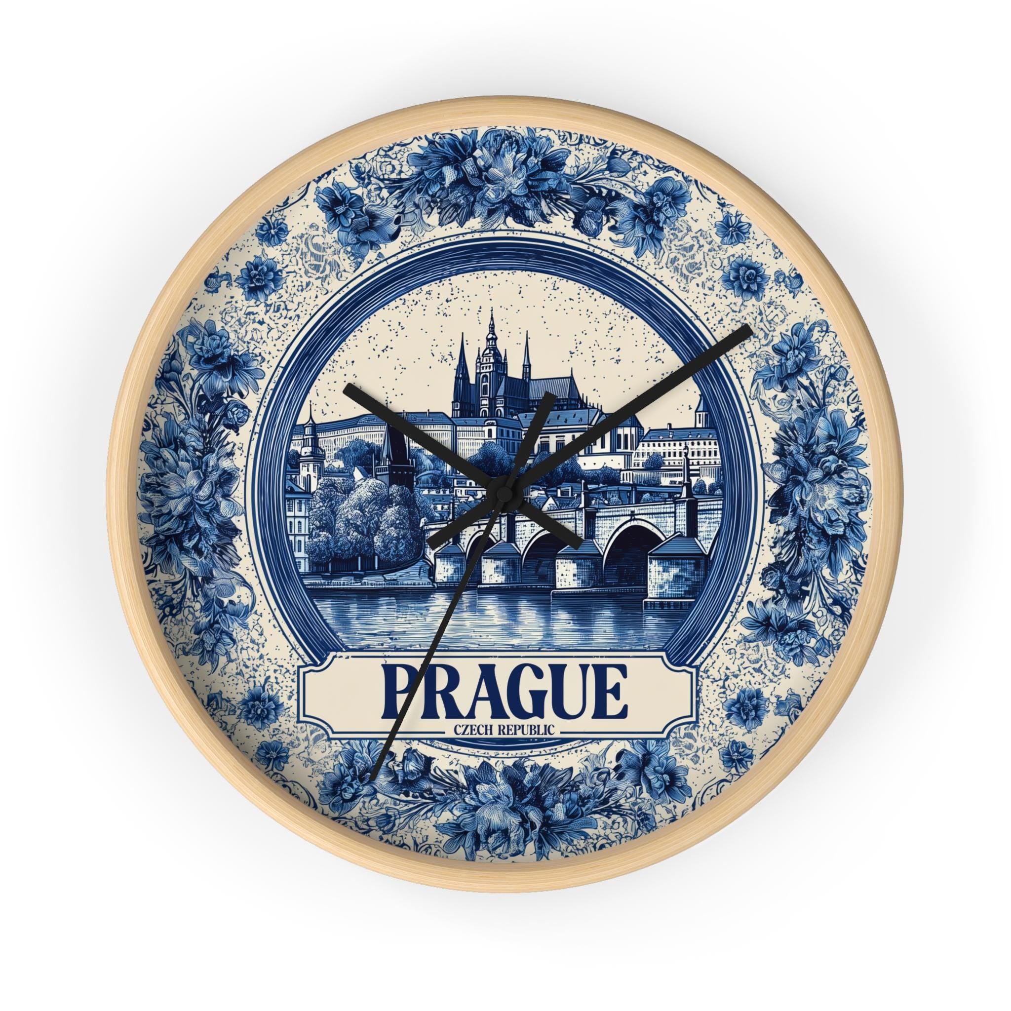 Prague Czech Republic Wall Clock, Delf style Home Decor, Vintage City Travel Keepsake Art