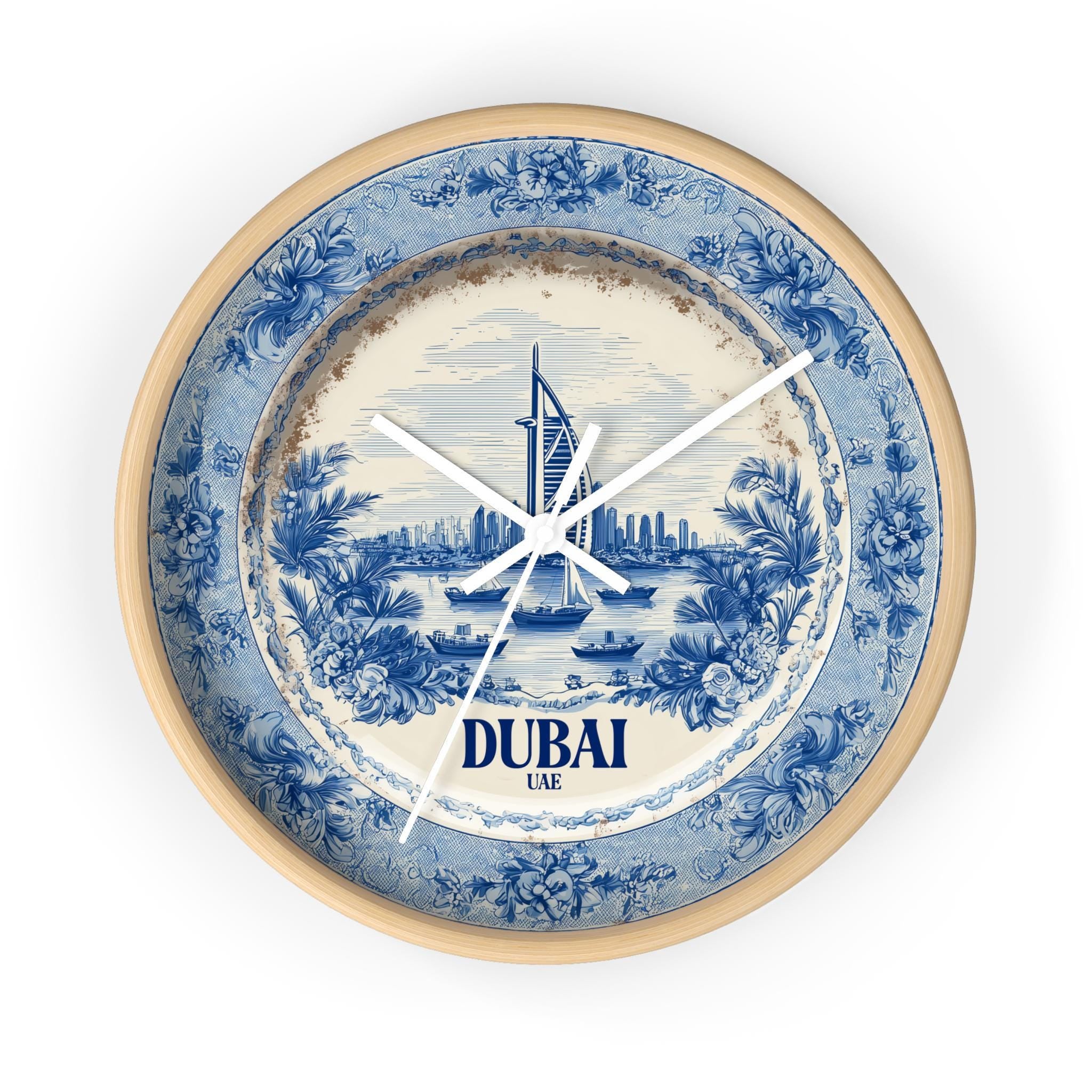 Dubai UAE Wall Clock, Delf style Home Decor, Vintage City Travel Keepsake Art
