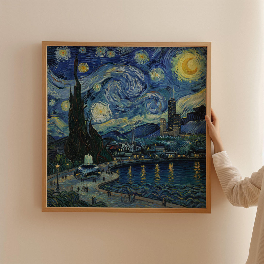Chicago Illinois Starry Night Wall Art, Van Gogh Print, Travel Gift Home Decor