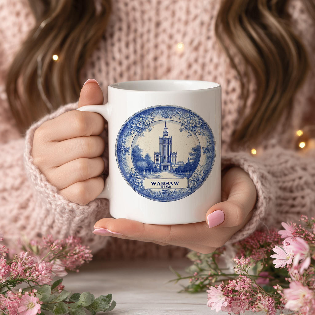 Warsaw Poland Mug, Custom Delft Style cup, Personalized Vintage Travel City Gift