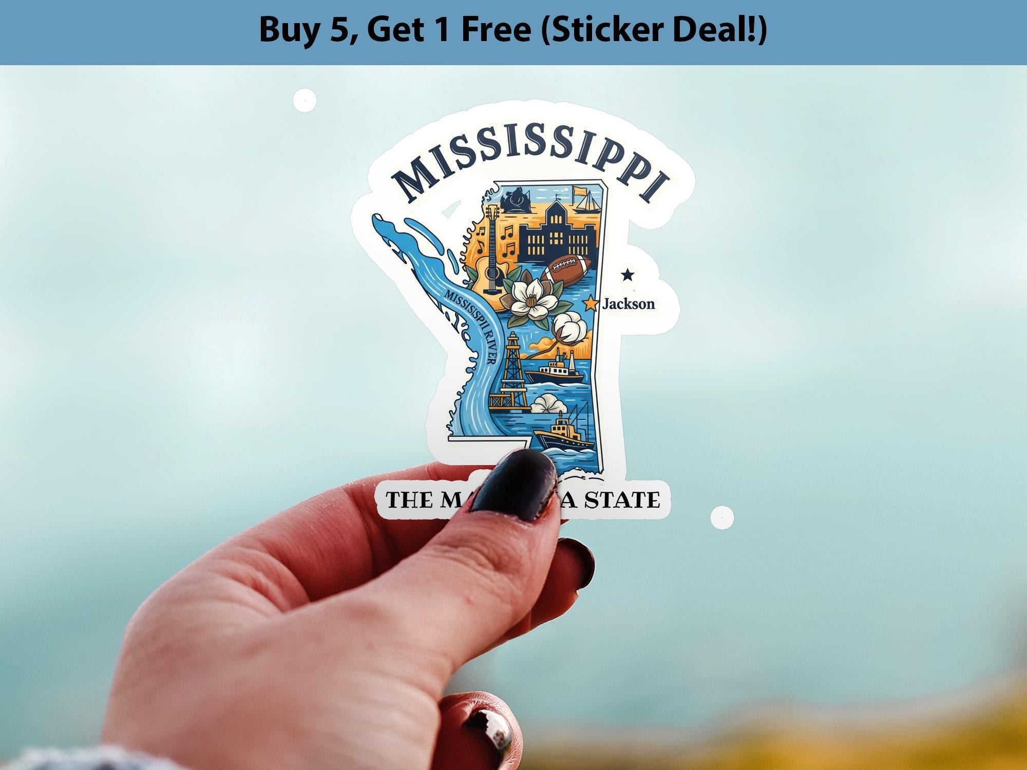 Mississipi State Sticker, USA Kiss-Cut Vinyl, Landmark Waterproof Decal, United States Travel Collection