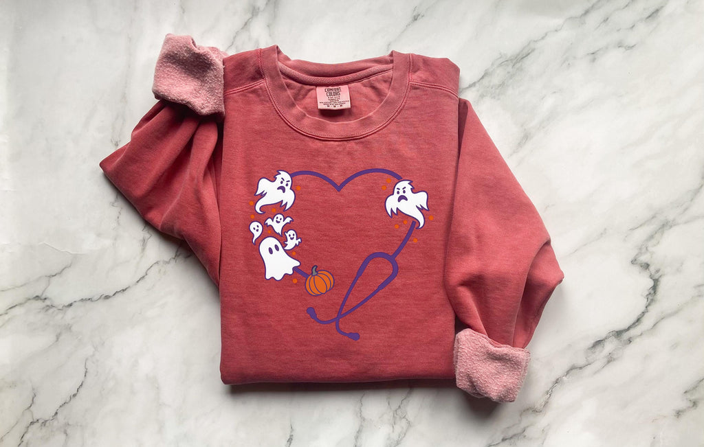 Halloween Nurse Sweatshirt, Ghost & stethoscope Spooky RN Fall Top, Cozy Autumn Pullover, Cute Retro Gift for Nurse