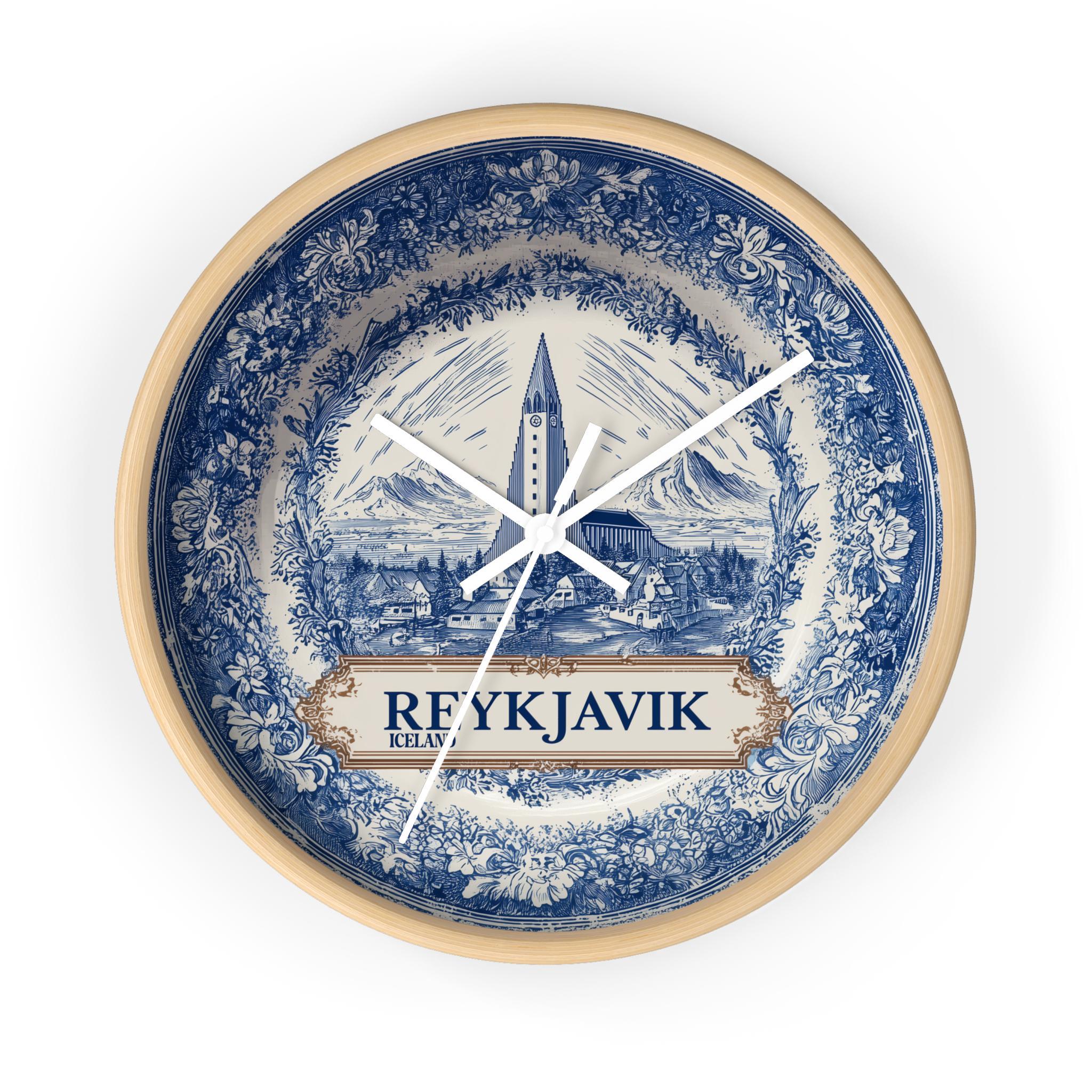 Reykjavik Iceland Wall Clock, Delf style Home Decor, Vintage City Travel Keepsake Art