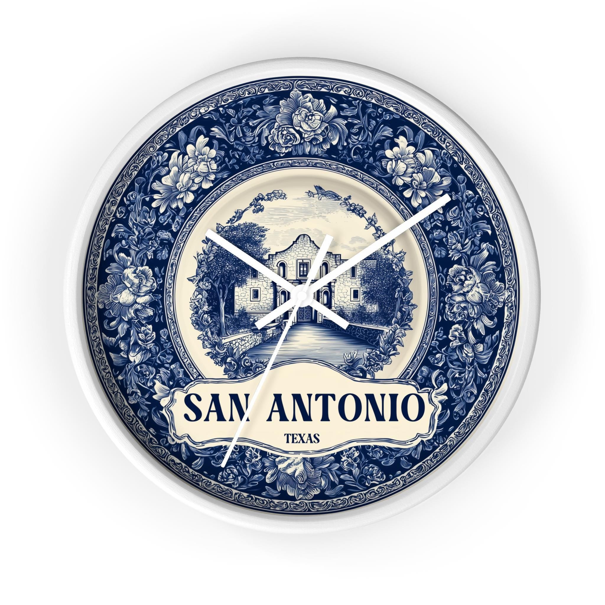 San Antonio Texas Wall Clock, Delf style Home Decor, Vintage City Travel Keepsake Art