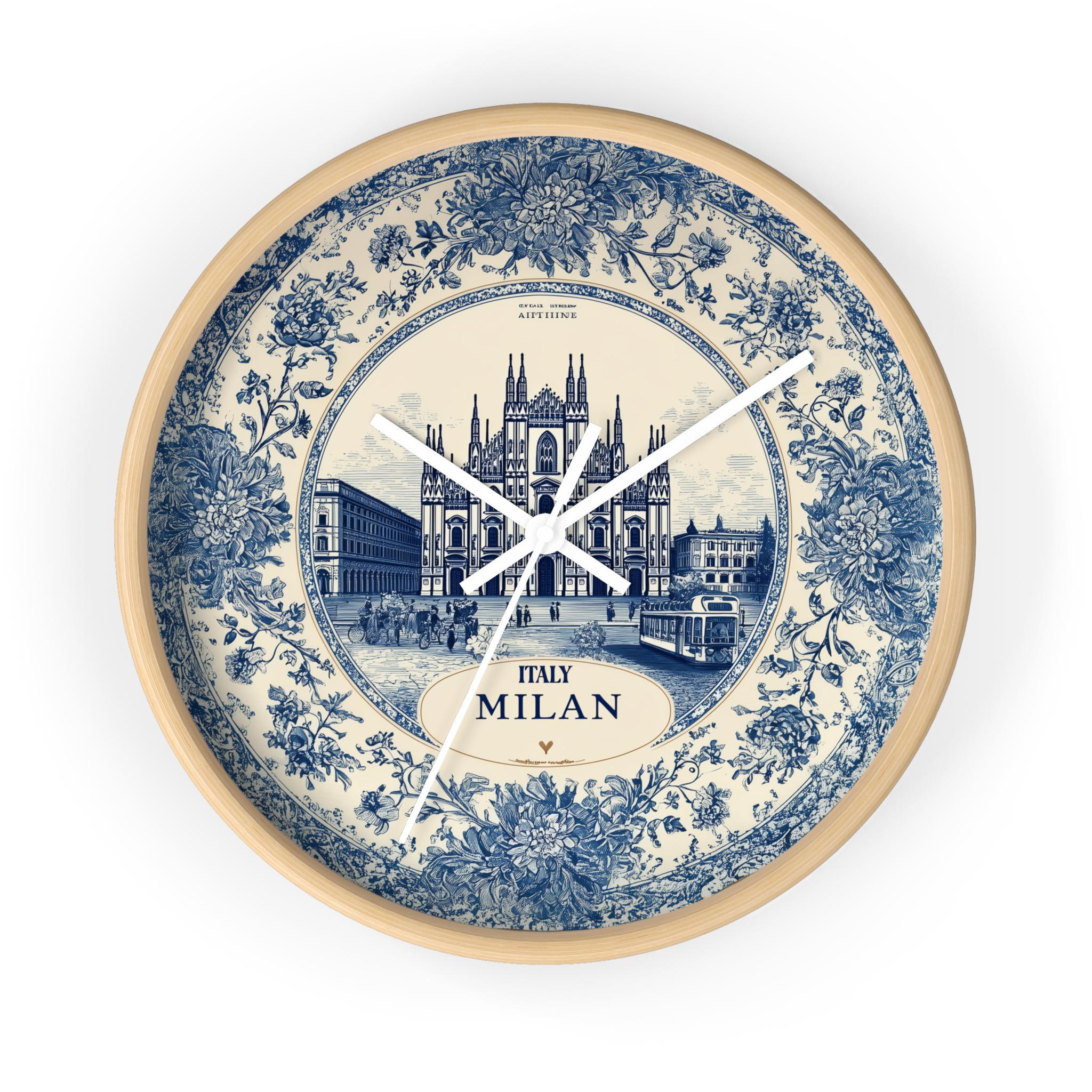 Milan Italy Wall Clock, Delf style Home Decor, Vintage City Travel Keepsake Art