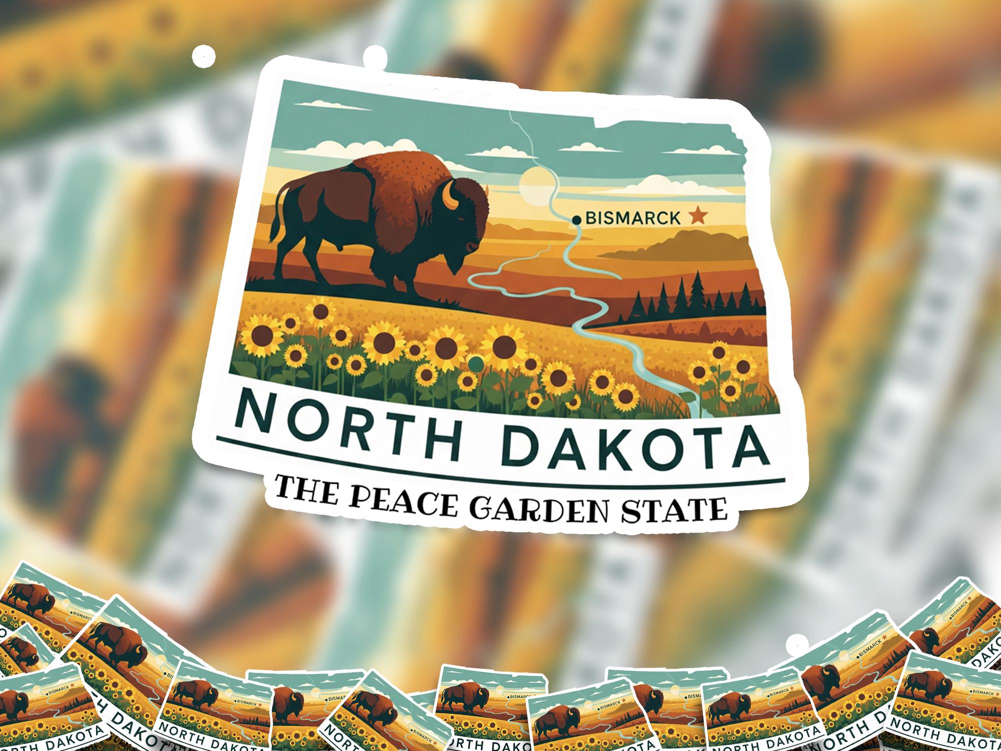 North Dakota State Sticker, USA Kiss-Cut Vinyl, Landmark Waterproof Decal, United States Travel Collection