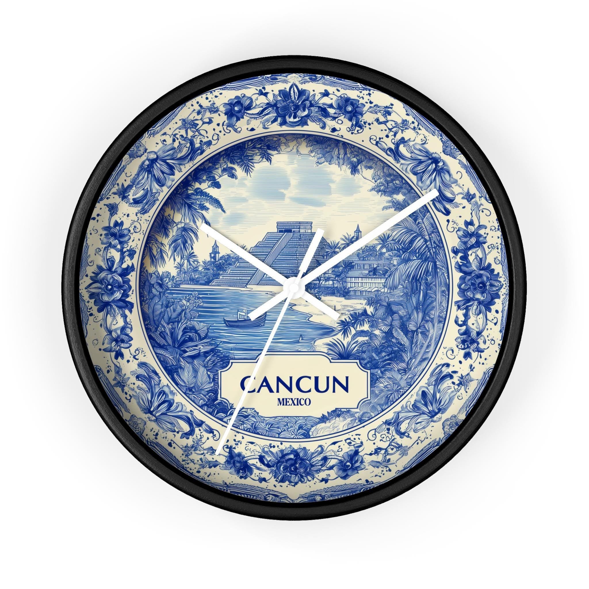 Cancun Mexico Wall Clock, Delf style Home Decor, Vintage City Travel Keepsake Art