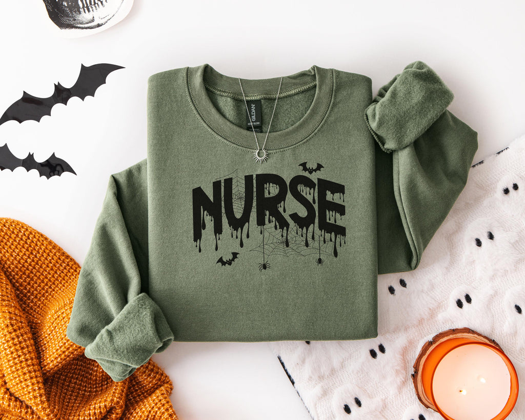 Spooky Ghost Nurse Sweatshirt: Halloween Medical Staff Costume