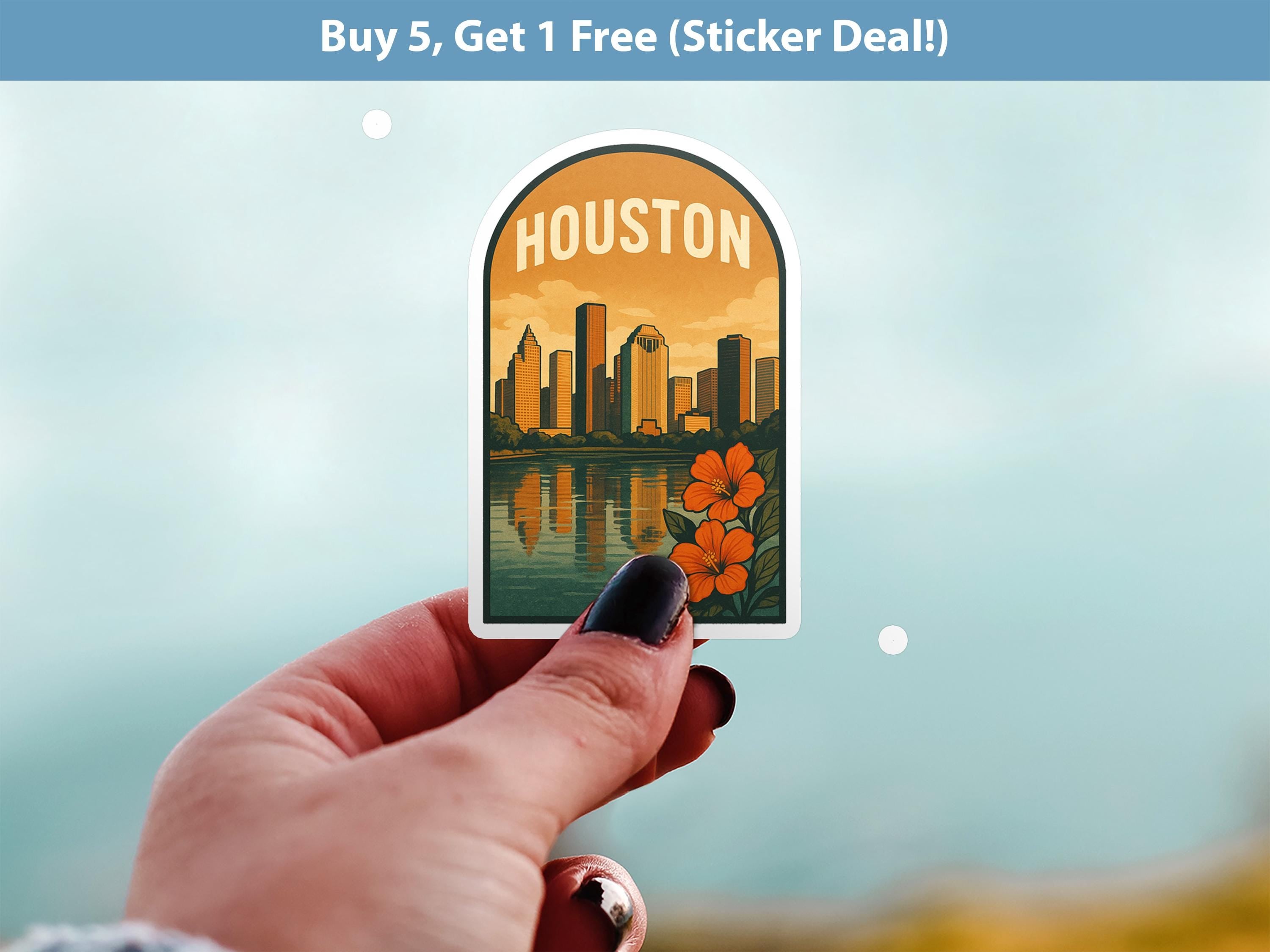 Houston Texas Sticker, Vintage City Vinyl Decal, Retro Travel Lover Collection, Journal Scrapbook