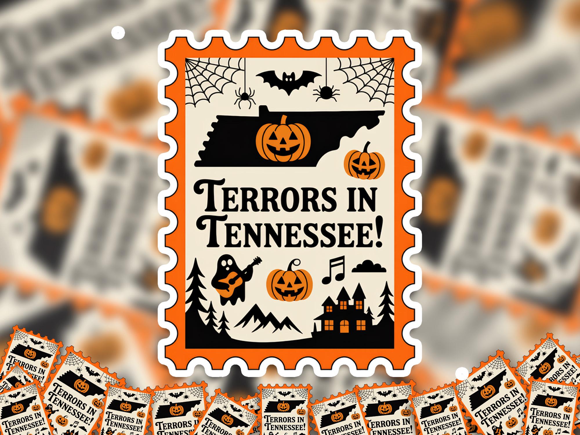 Tennessee Stamp Halloween Sticker, Spooky USA Kiss-Cut Vinyl, Waterproof Decal, United States Travel