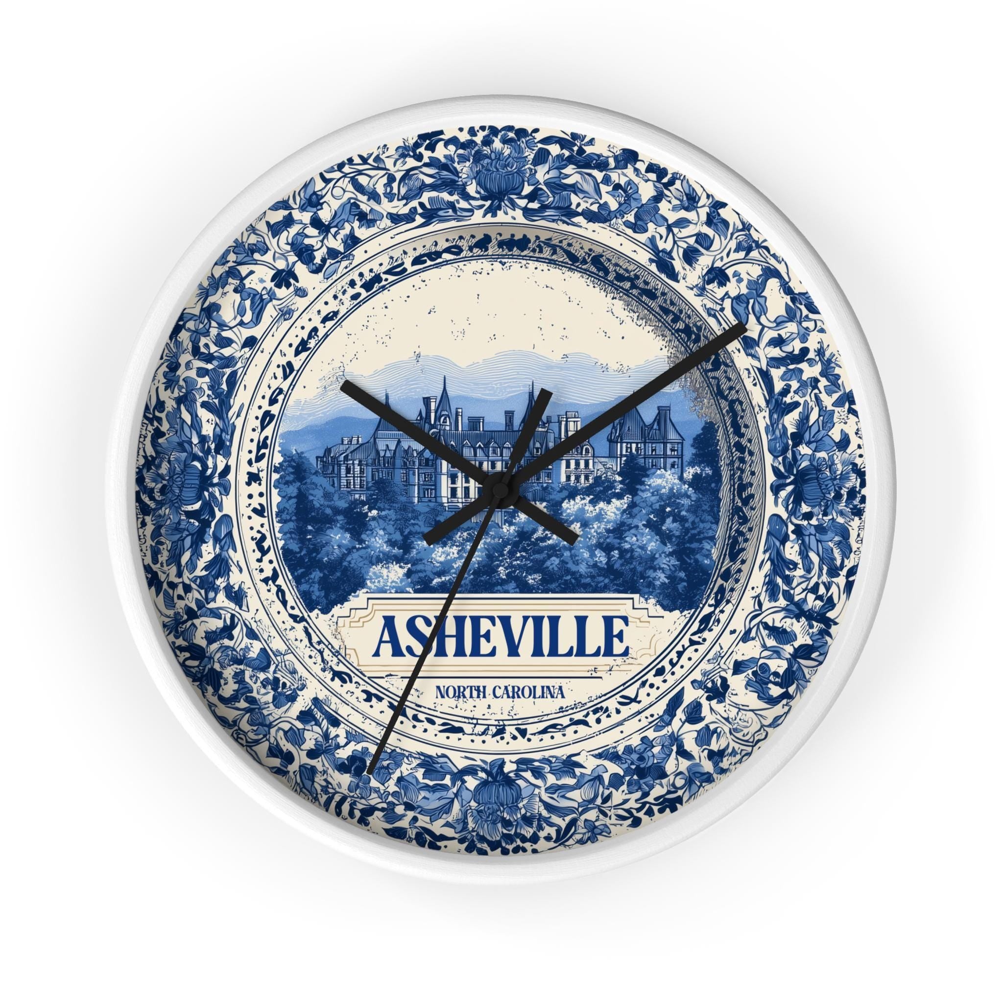 Asheville North Carolina Wall Clock, Delf style Home Decor, Vintage City Travel Keepsake Art