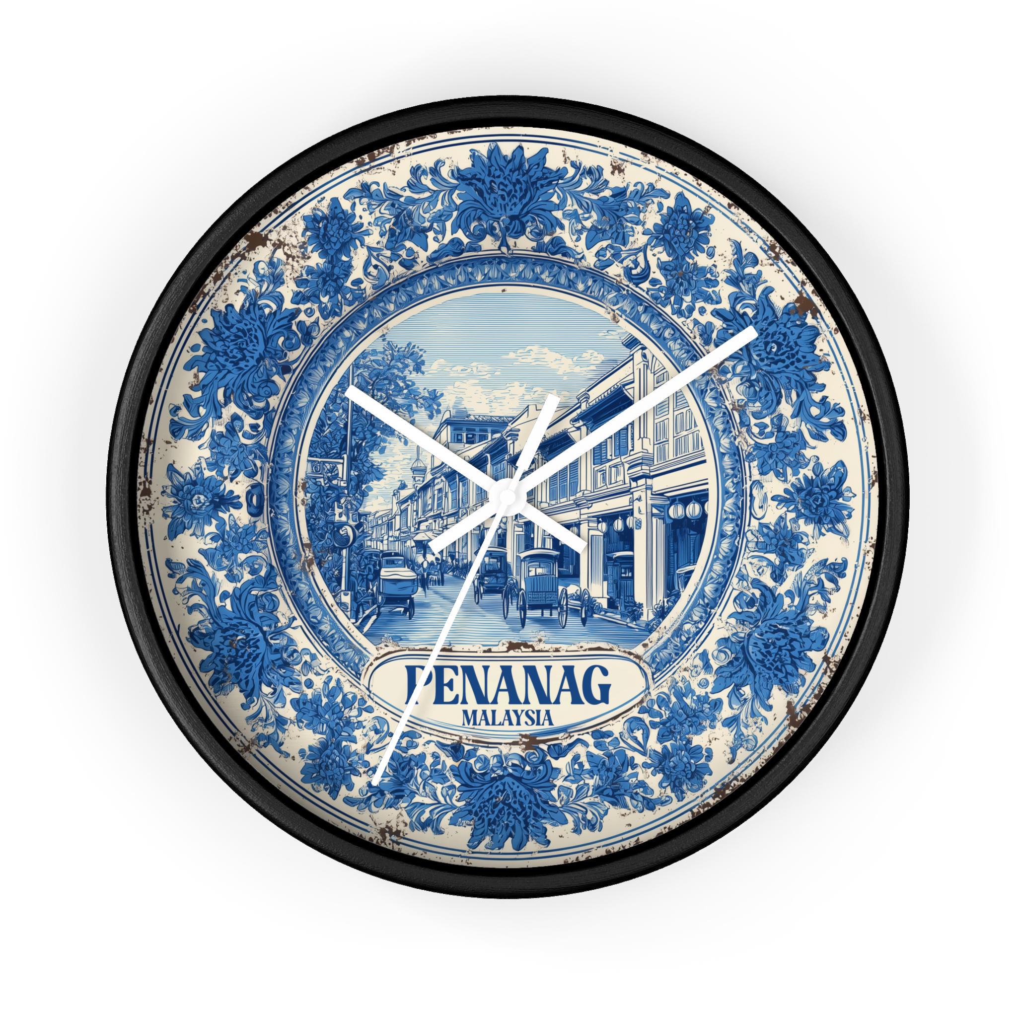 Penang Malaysia Wall Clock, Delf style Home Decor, Vintage City Travel Keepsake Art