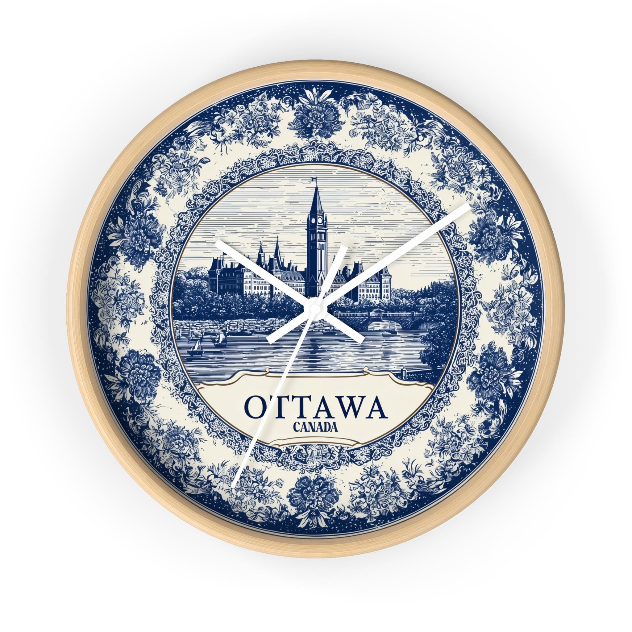 Ottawa Canada Wall Clock, Delf style Home Decor, Vintage City Travel Keepsake Art