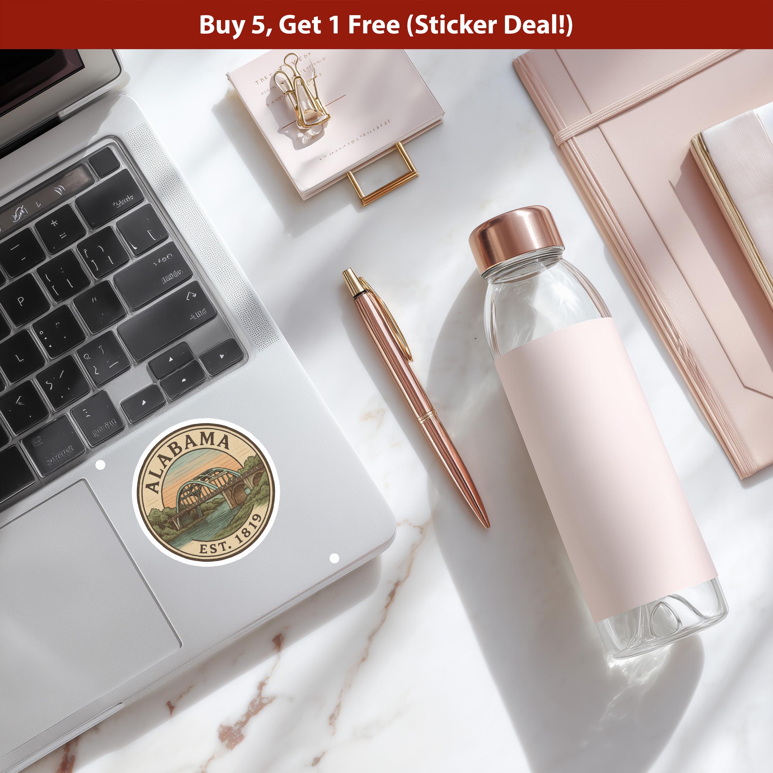 Alabama Sticker, Vintage US States Retro Decal, Waterproof Retro Travel Collection for Laptop Tumbler