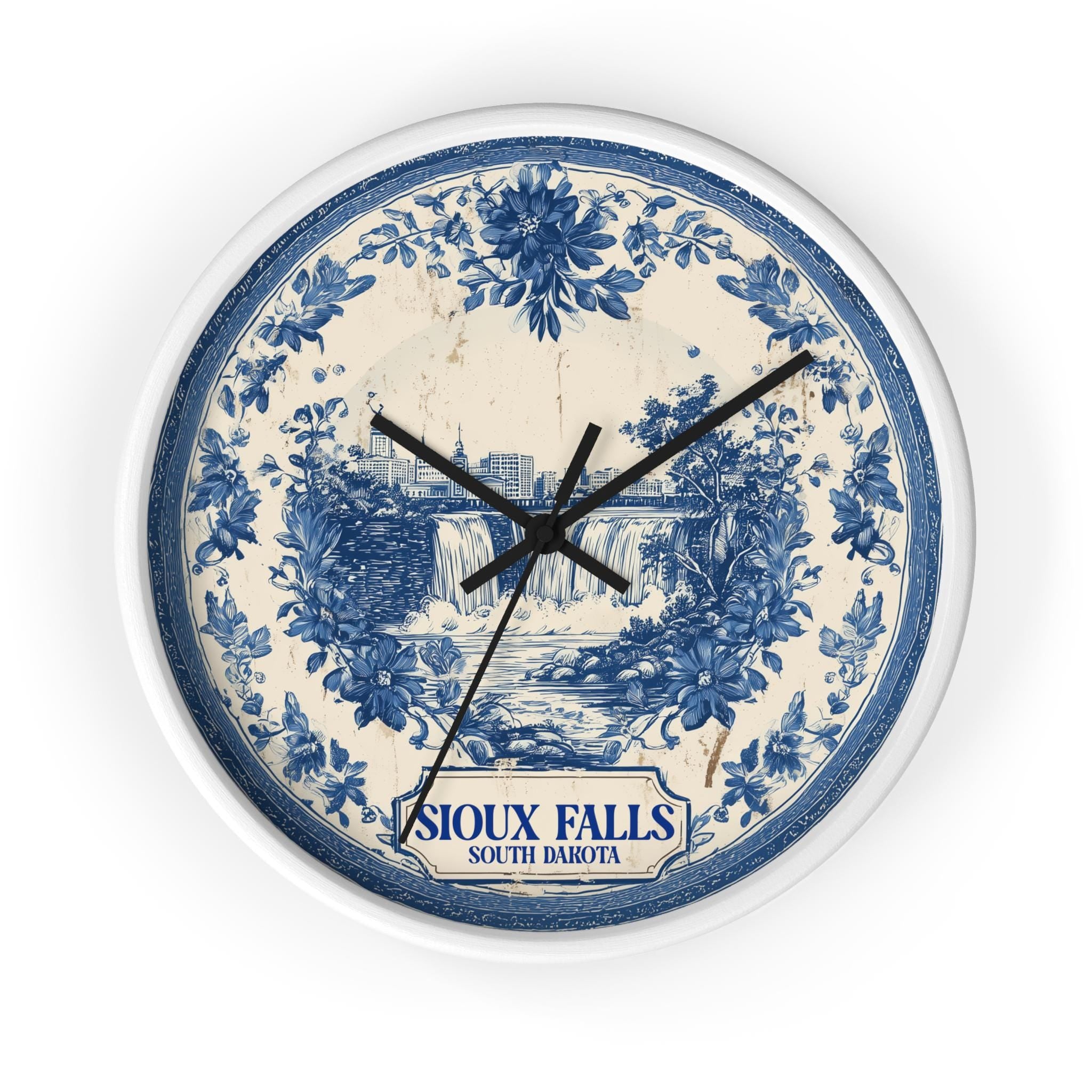 Sioux Falls South Dakota Wall Clock, Delf style Home Decor, Vintage City Travel Keepsake Art