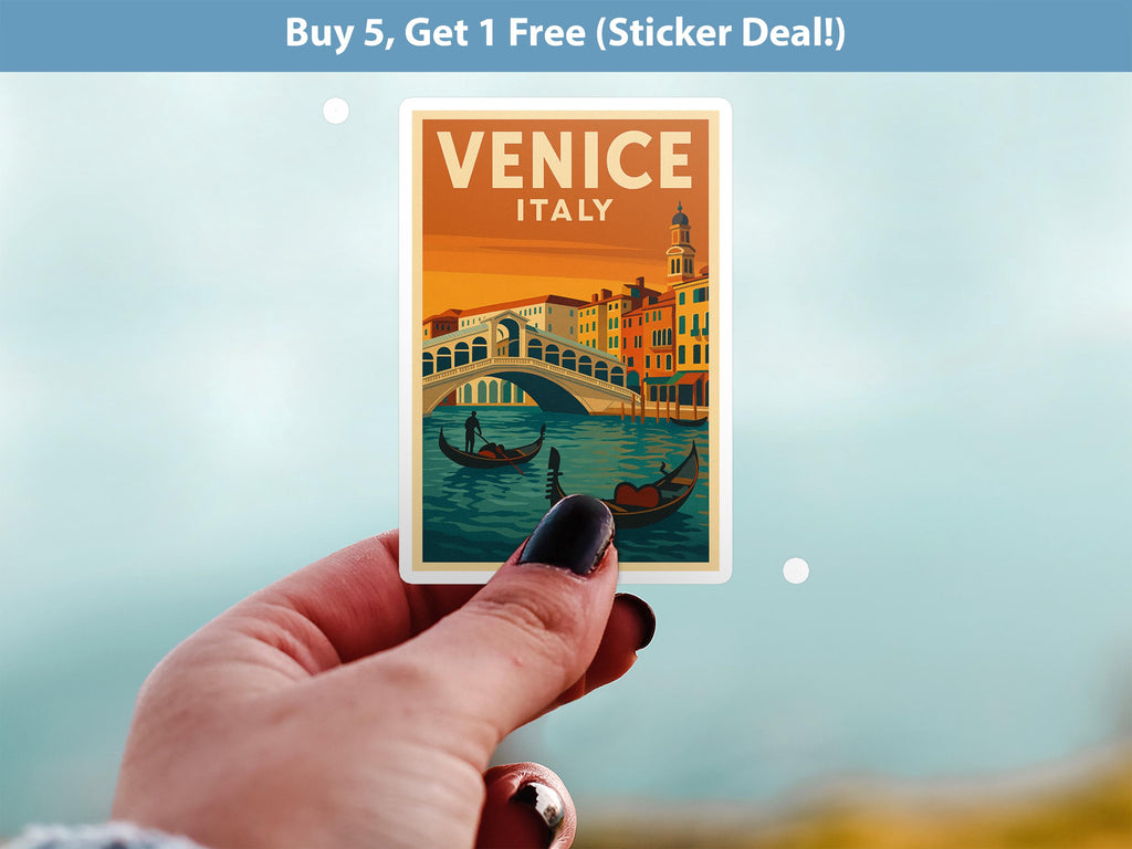 Venice Italy Sticker, Vintage City Vinyl Decal, Retro Travel Lover Collection, Journal Scrapbook