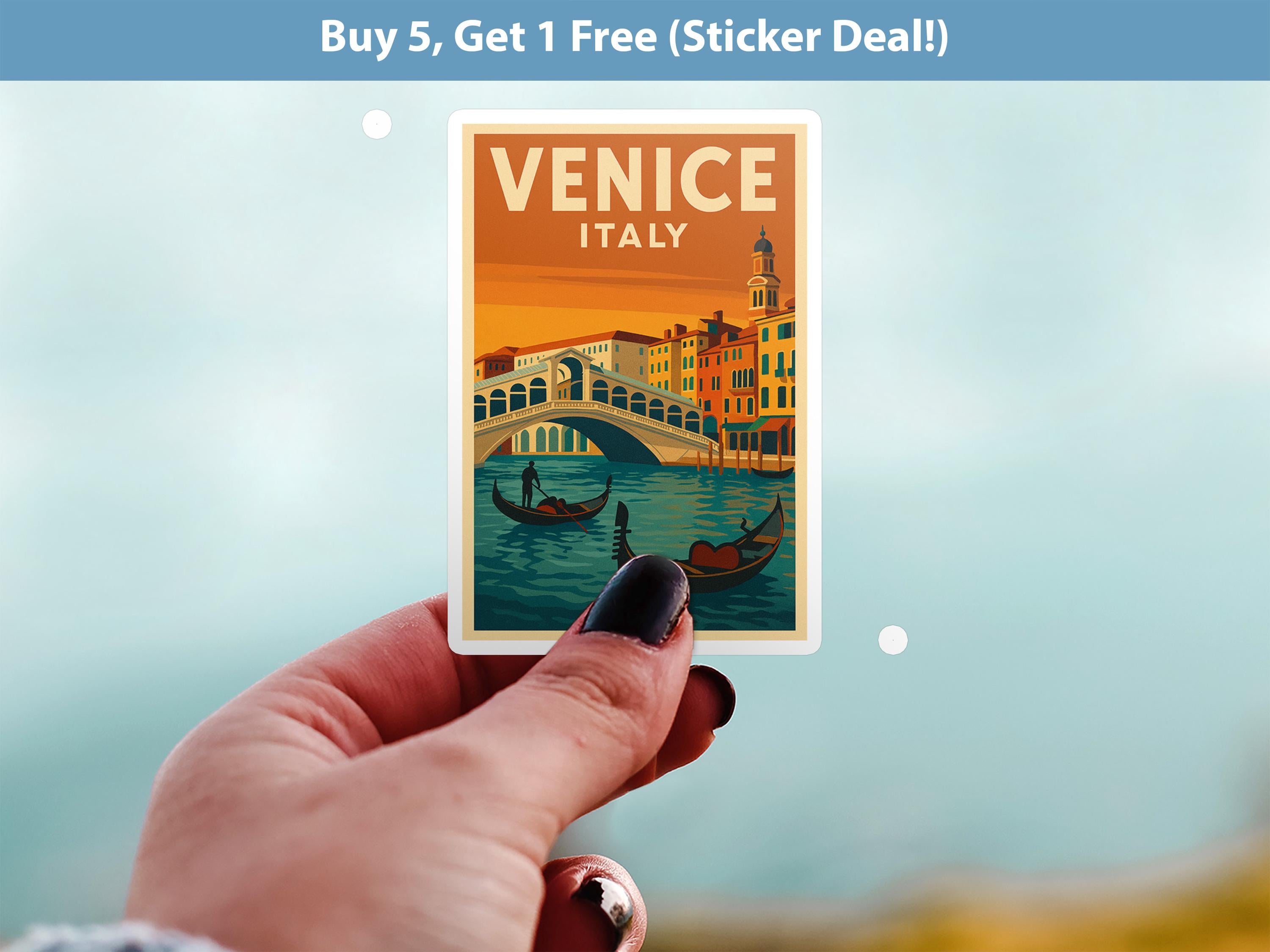 Venice Italy Sticker, Vintage City Vinyl Decal, Retro Travel Lover Collection, Journal Scrapbook