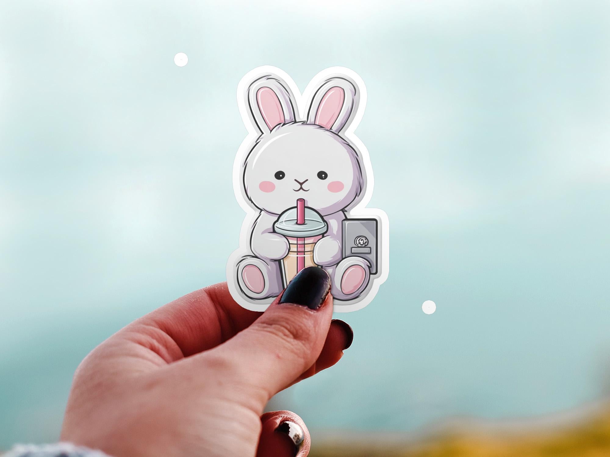 Kawaii Bunny Bubble Tea Sticker: Waterproof Vinyl Decal
