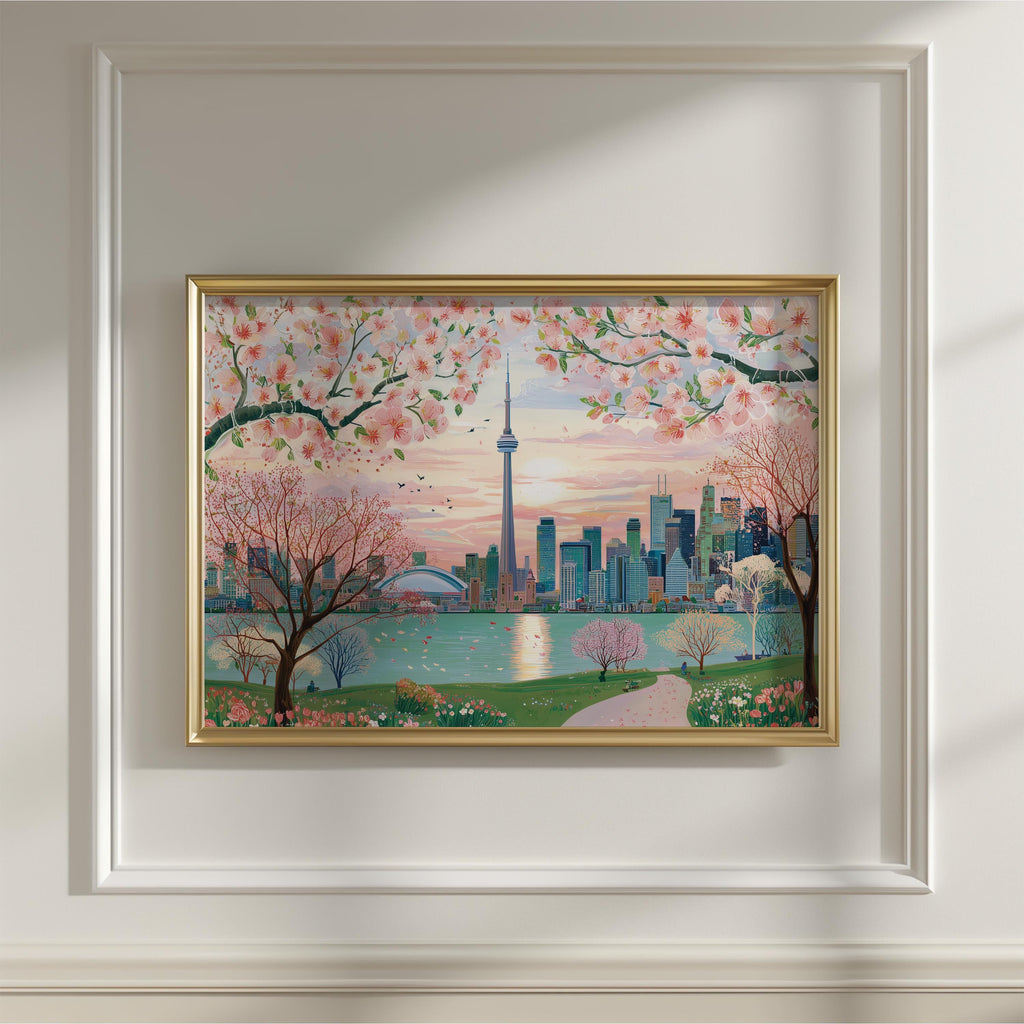 Toronto Spring Wall Art, Cherry Blossom Floral Canada Travel Gift Decor Large Print Painting