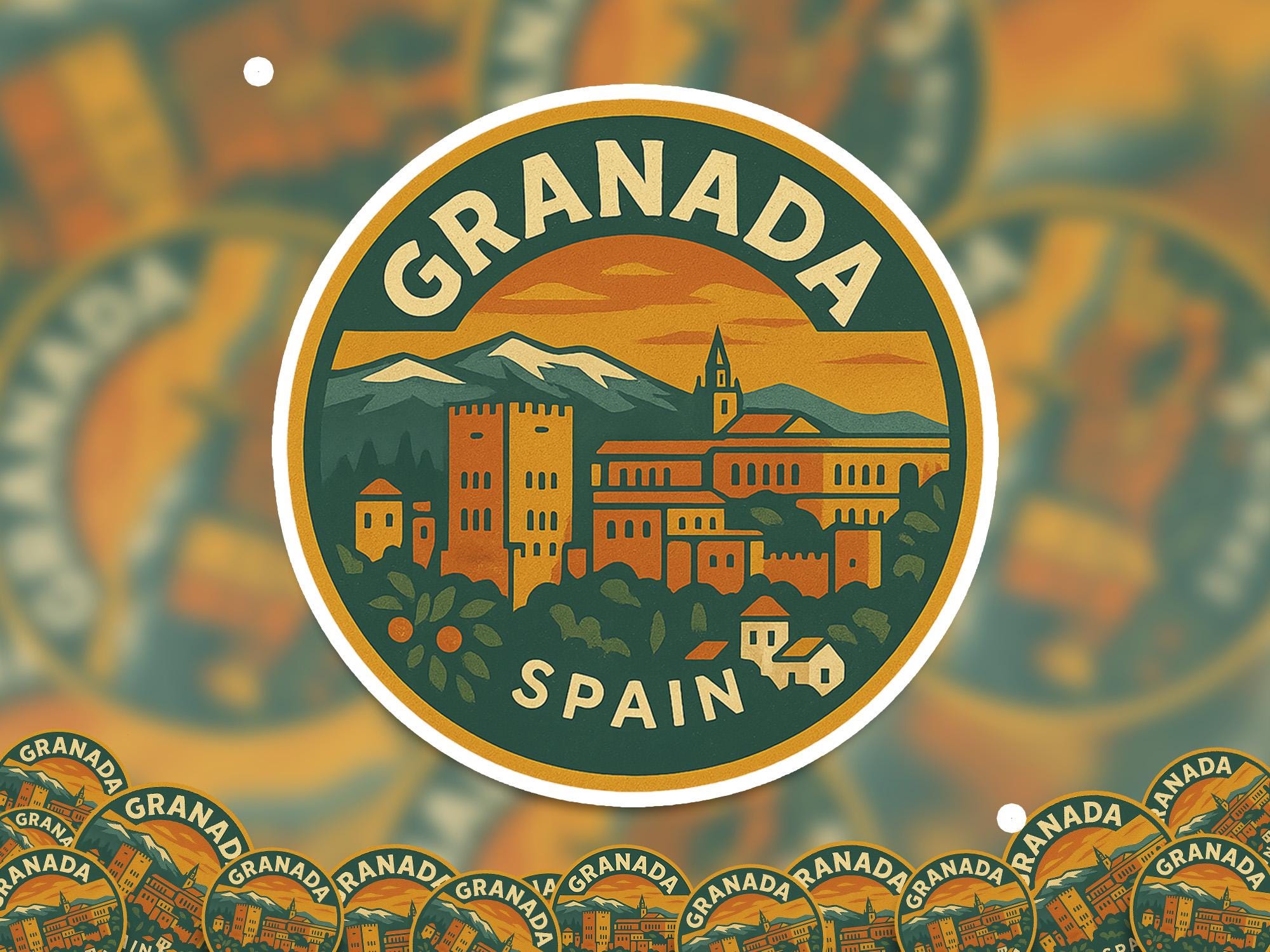 Granada Spain Sticker Kiss-Cut Vinyl, Waterproof Decal, Retro Travel Lover Collection