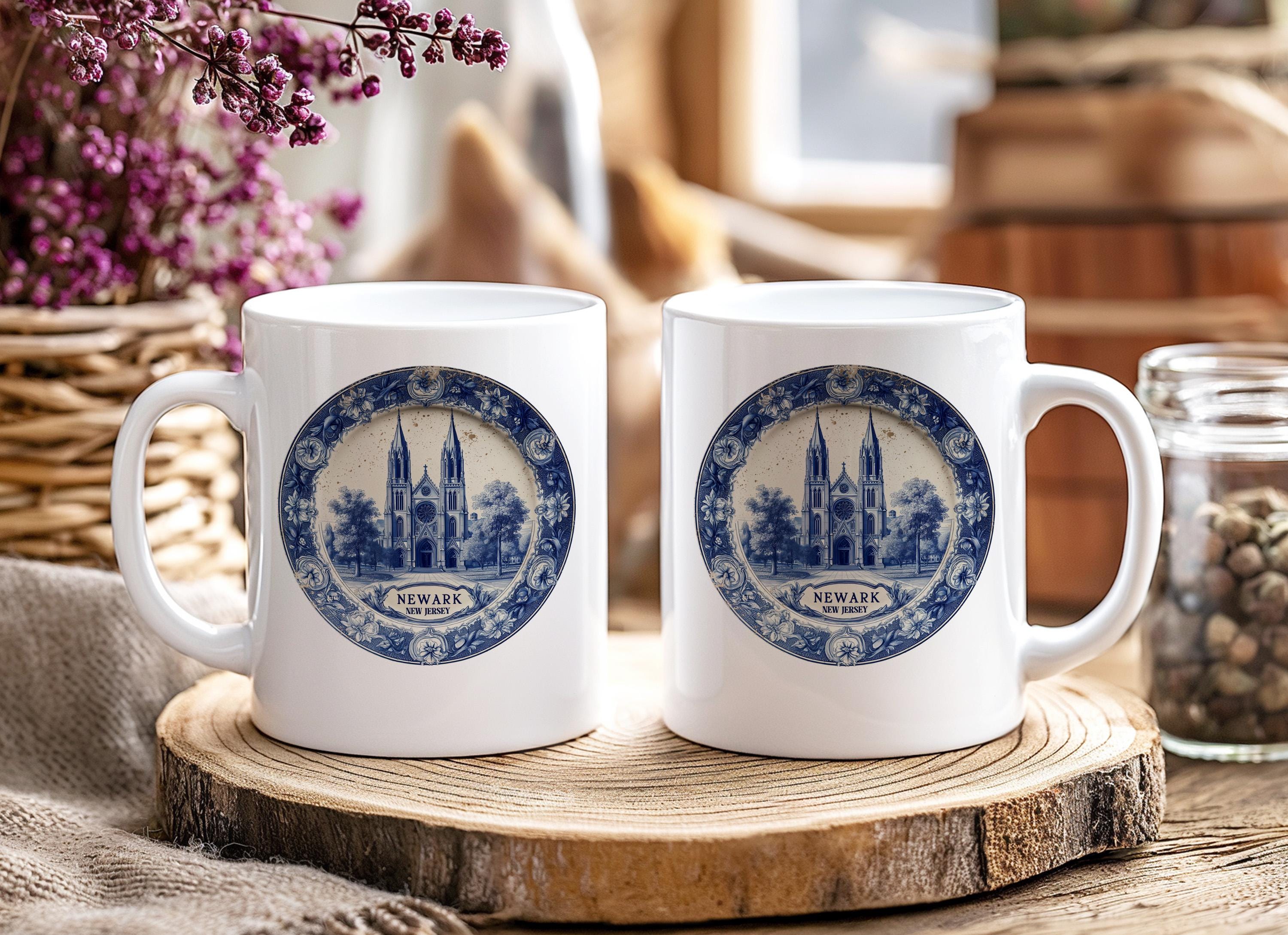 Newark New Jersey Mug, Custom Delft Style cup, Personalized Vintage Travel City Gift