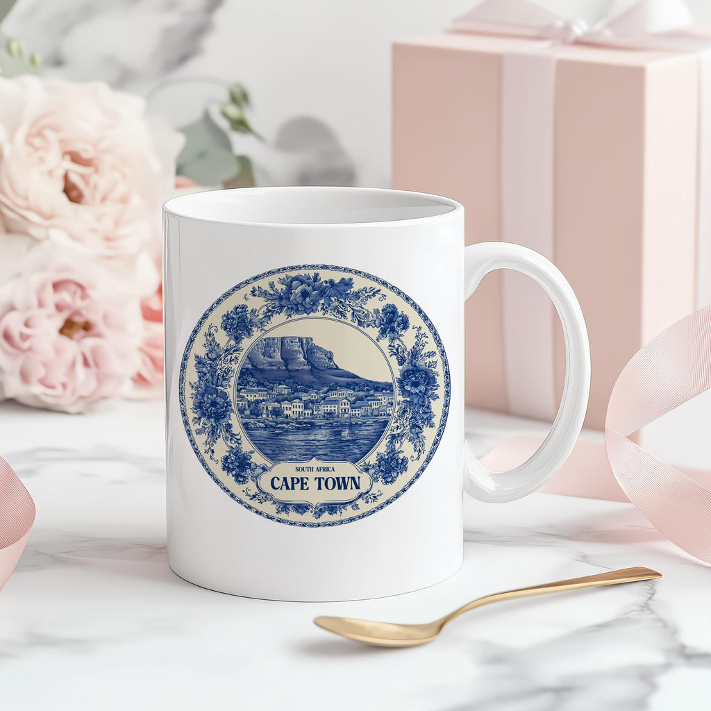 Cape Town South Africa Mug, Custom Delft Style cup, Personalized Vintage Travel City Gift