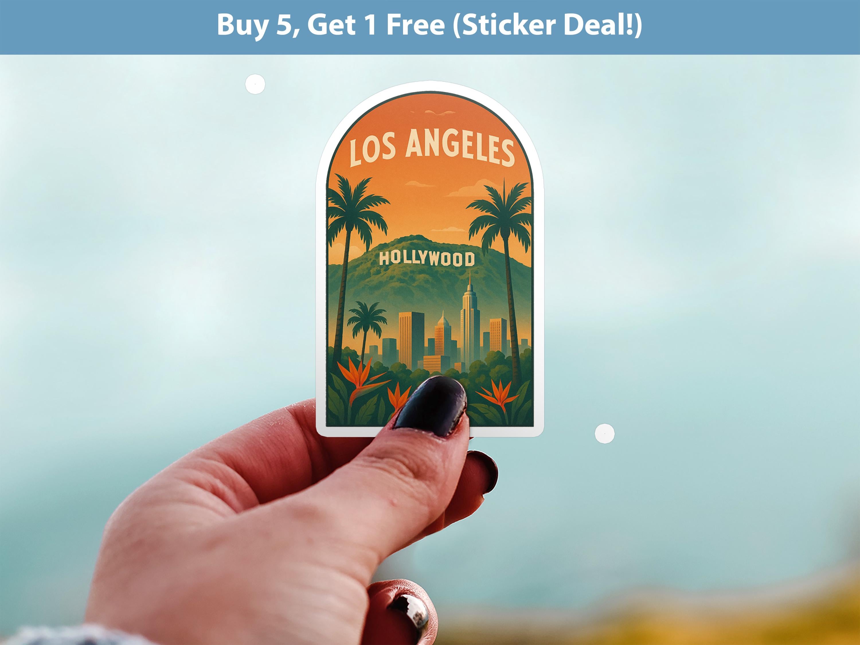 Los Angeles Sticker, Vintage City Vinyl Decal, Retro Travel Lover Collection, Journal Scrapbook