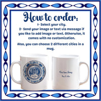 Tampa Florida Mug, Custom Delft Style cup, Personalized Vintage Travel City Gift