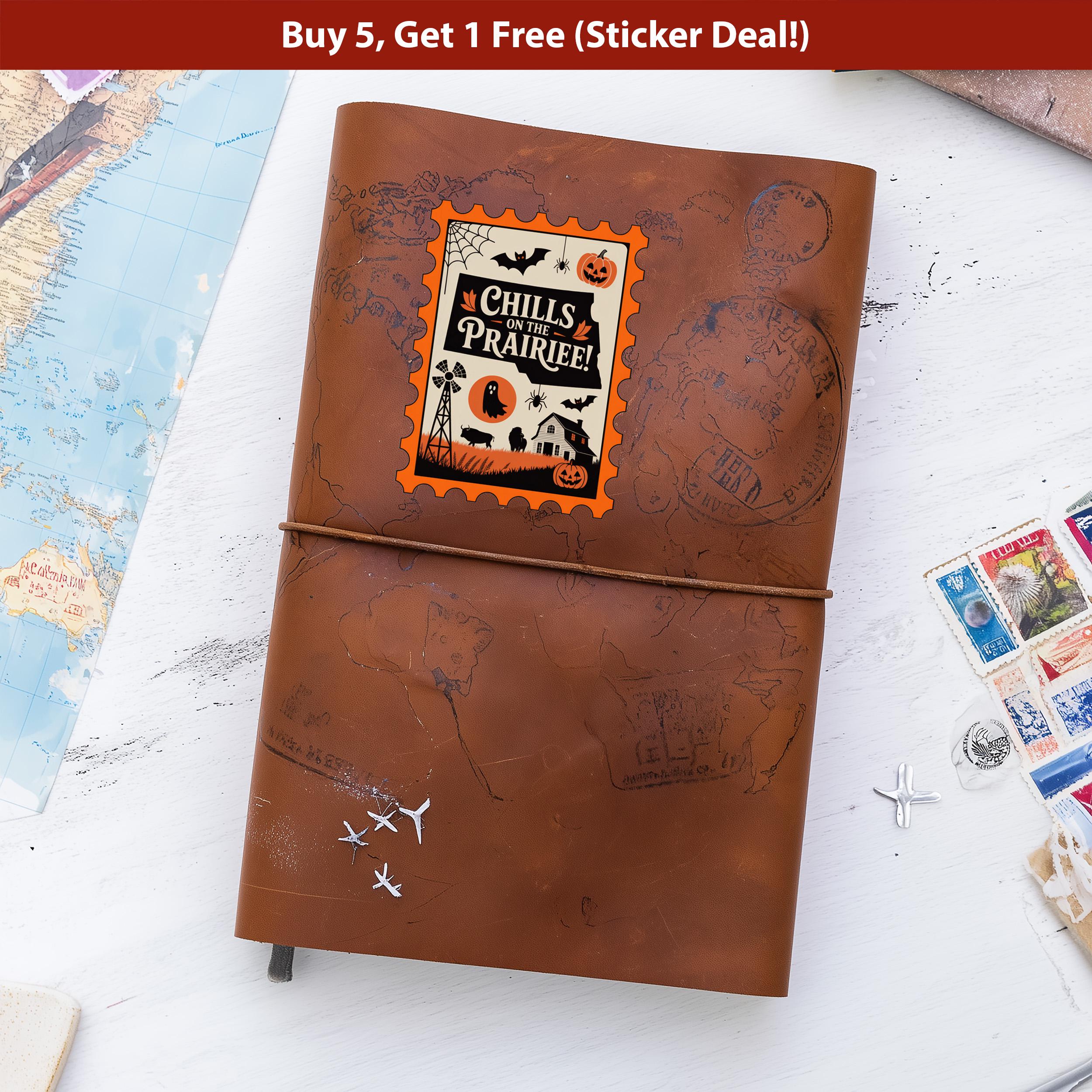 North Dakota Stamp Halloween Sticker, Spooky USA Kiss-Cut Vinyl, Waterproof Decal, United States Travel