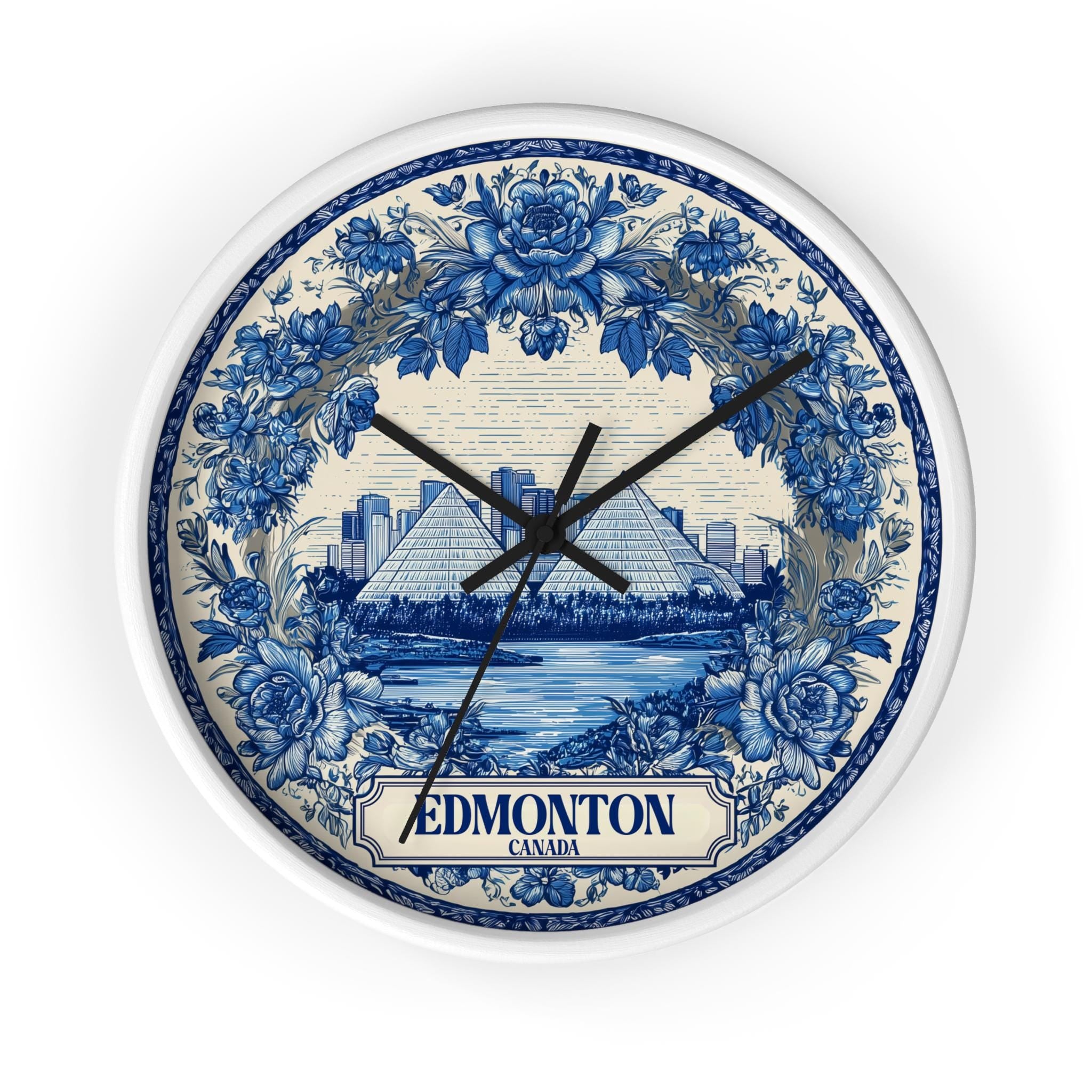Edmonton Canada Wall Clock, Delf style Home Decor, Vintage City Travel Keepsake Art