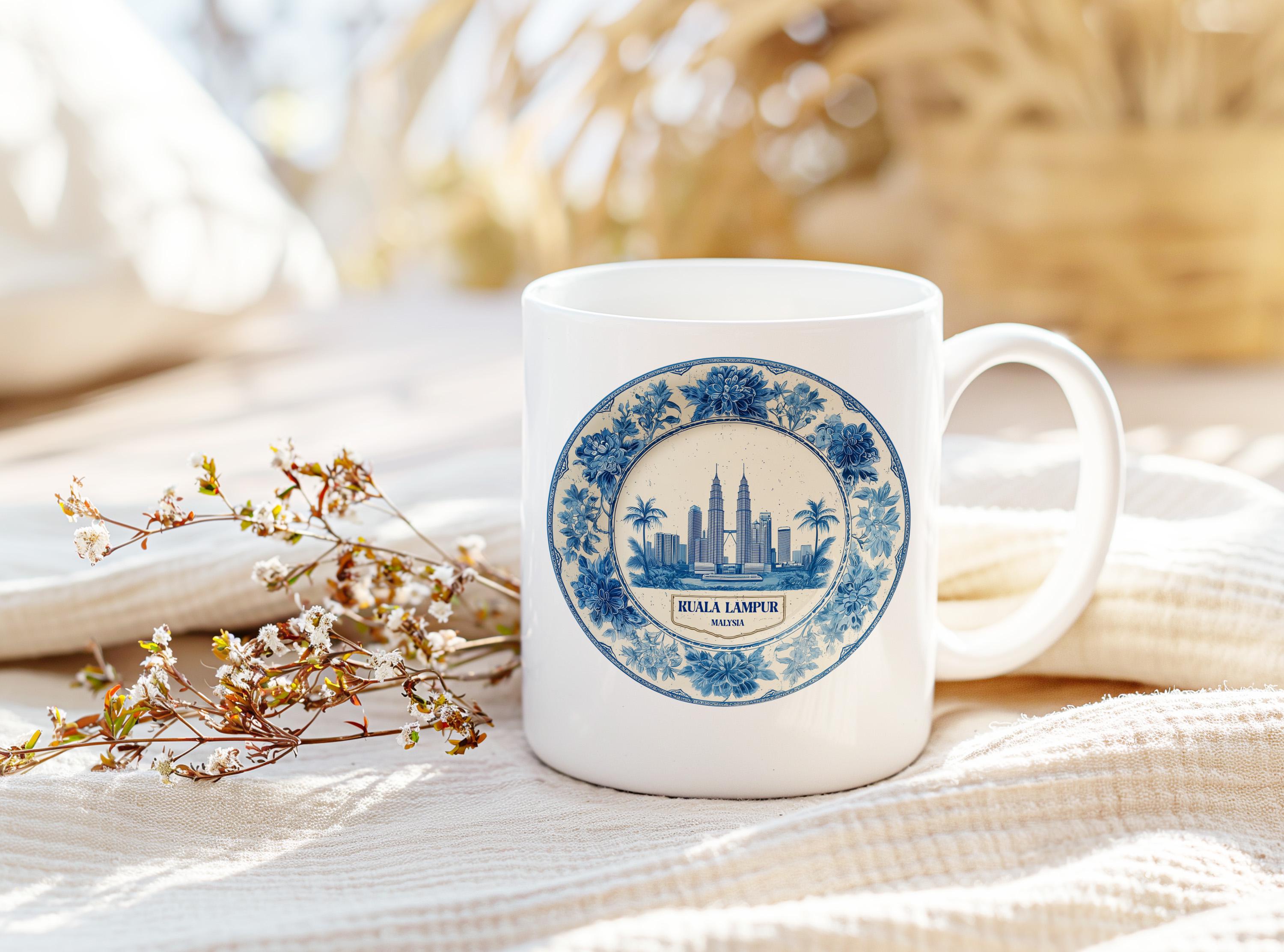 Kuala Lumpur Malaysia Mug, Custom Delft Style cup, Personalized Vintage Travel City Gift