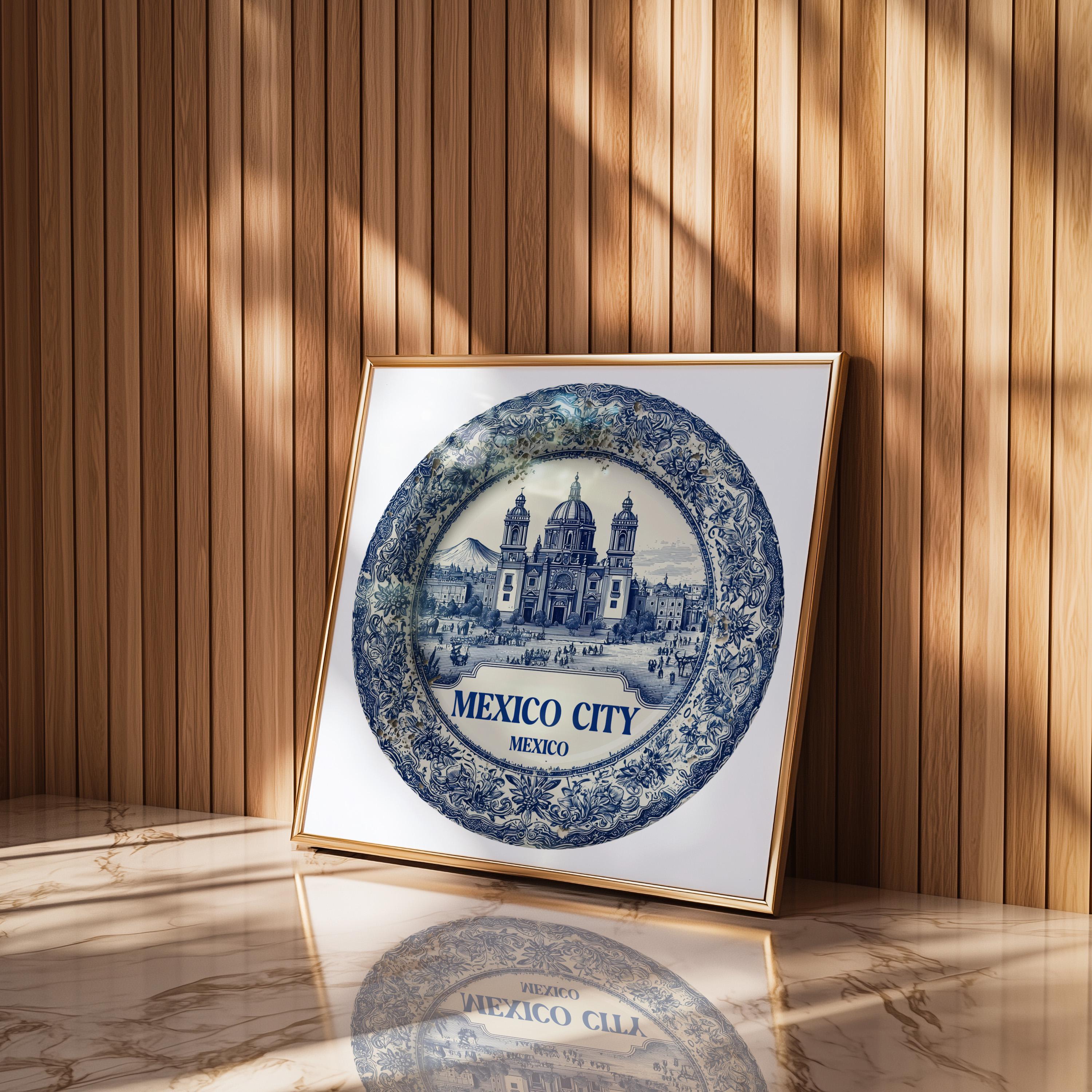Mexico City Mexico Wall Art, Vintage Delft Blue Poster, City Print, Travel Home Decor