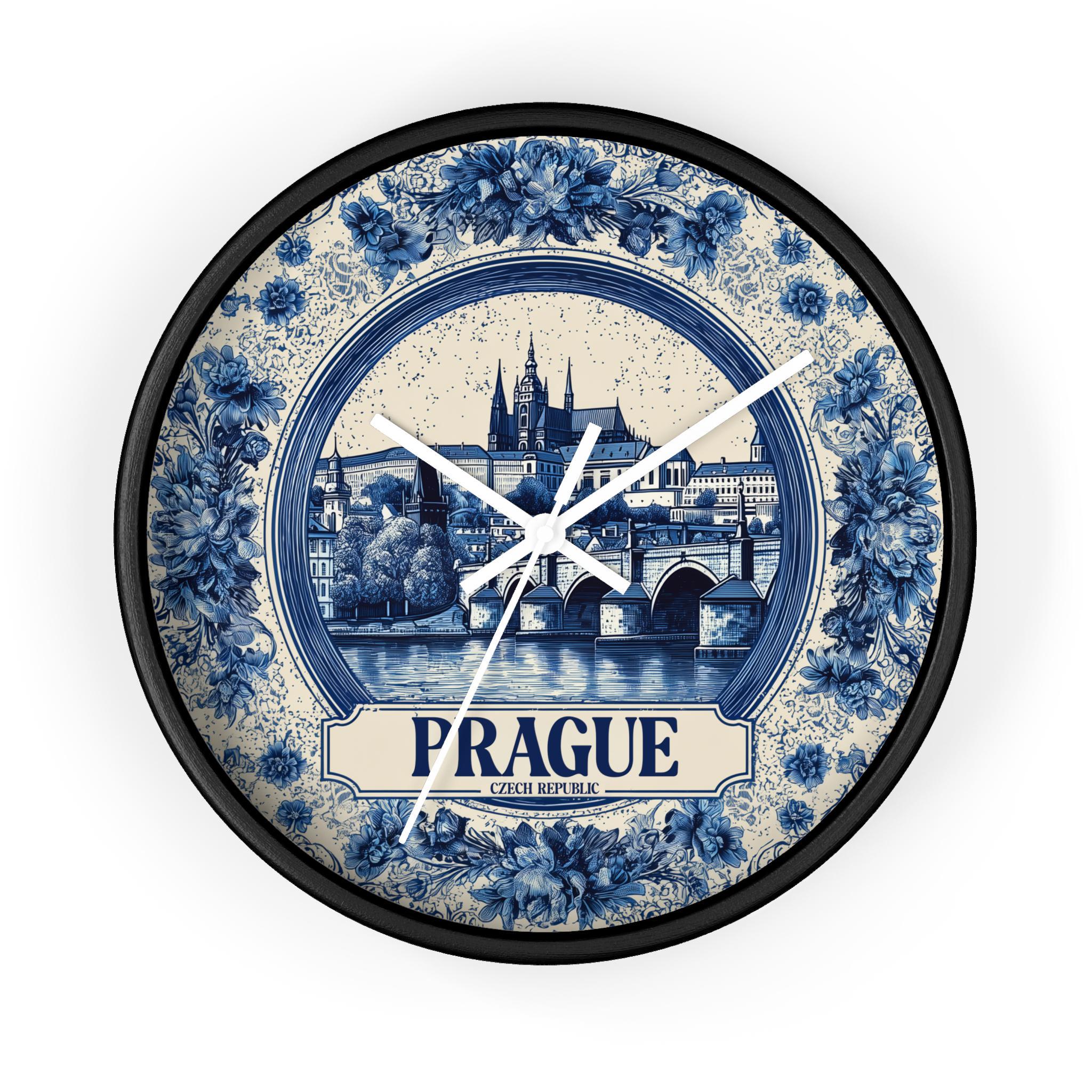 Prague Czech Republic Wall Clock, Delf style Home Decor, Vintage City Travel Keepsake Art