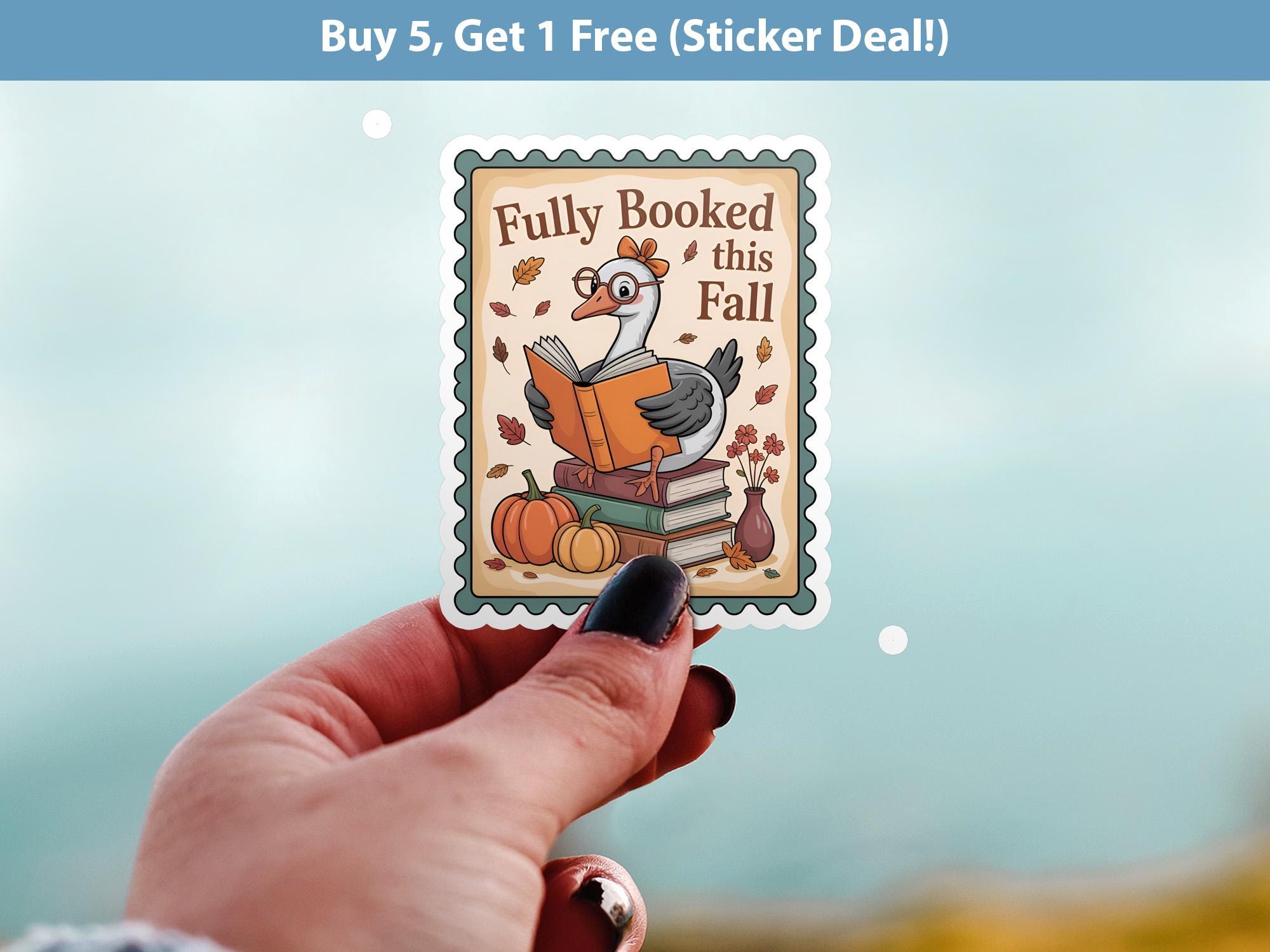 Fully Booked this Fall Stamp Sticker, Spooky Halloween Waterproof Decal for tumbler, kindle