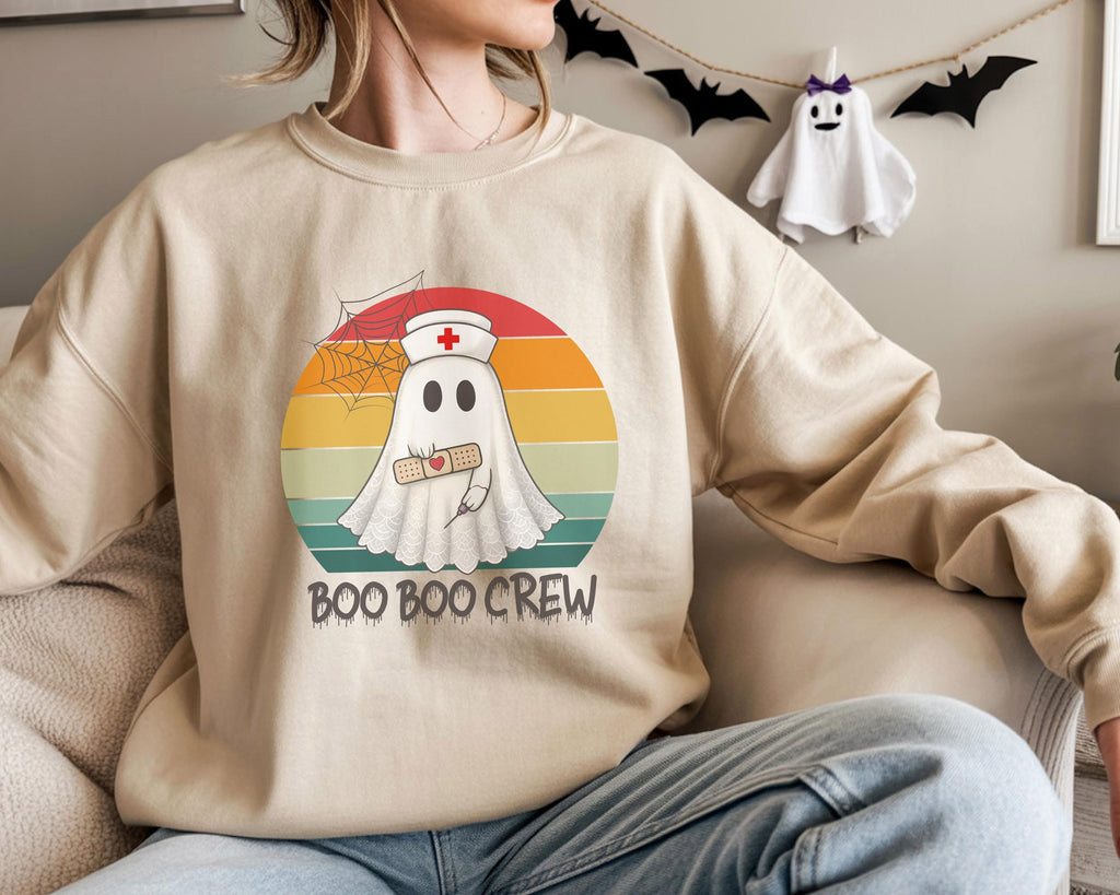 Boo Boo Crew Nurse retro Halloween Sweatshirt, Halloween Gift for Nurse Sweater, Nurse Spooky , Nurse Halloween Boo Boo Crew