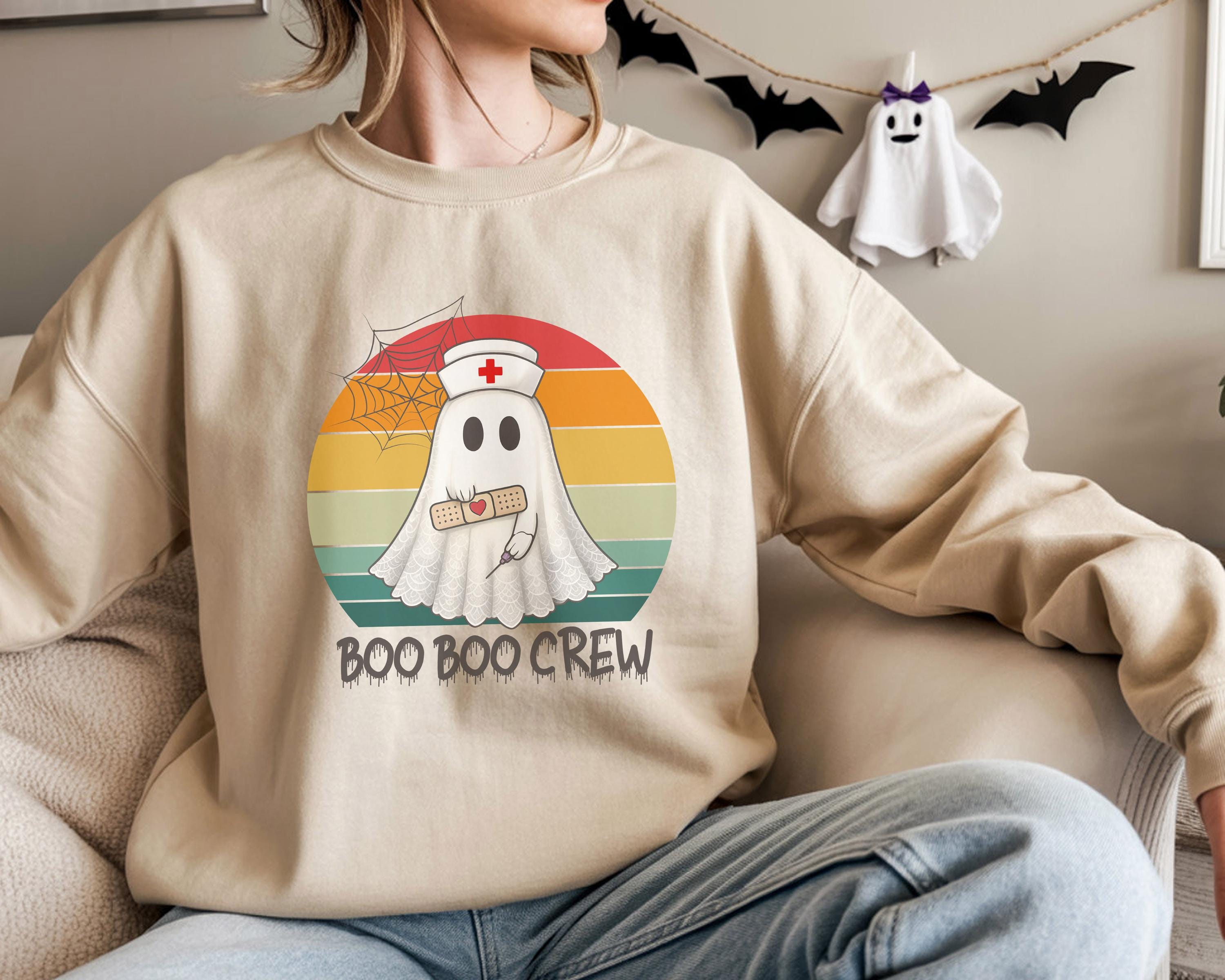 Boo Boo Crew Nurse retro Halloween Sweatshirt, Halloween Gift for Nurse Sweater, Nurse Spooky , Nurse Halloween Boo Boo Crew