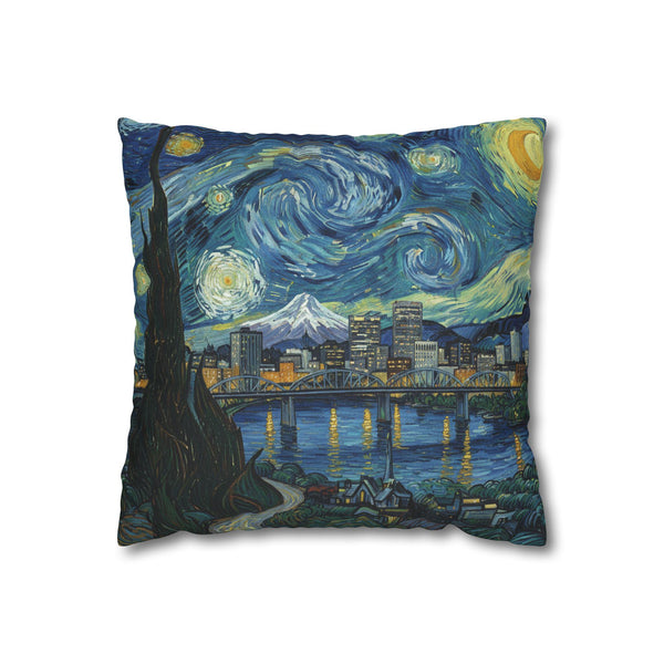 Portland Oregon Pillowcase Starry Night, Van Gogh Throw Pillow Canvas Home Decor Gift
