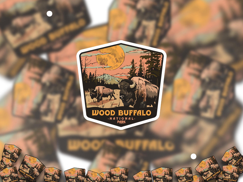 Wood Buffalo National Park Sticker, Vinyl Canada Alberta Northwest Territories, Retro Water Bottle Decal Hiking