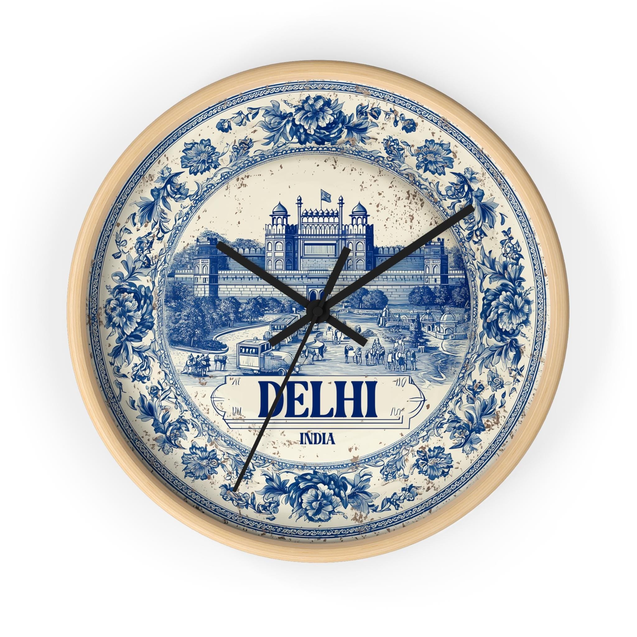 Delhi India Wall Clock, Delf style Home Decor, Vintage City Travel Keepsake Art