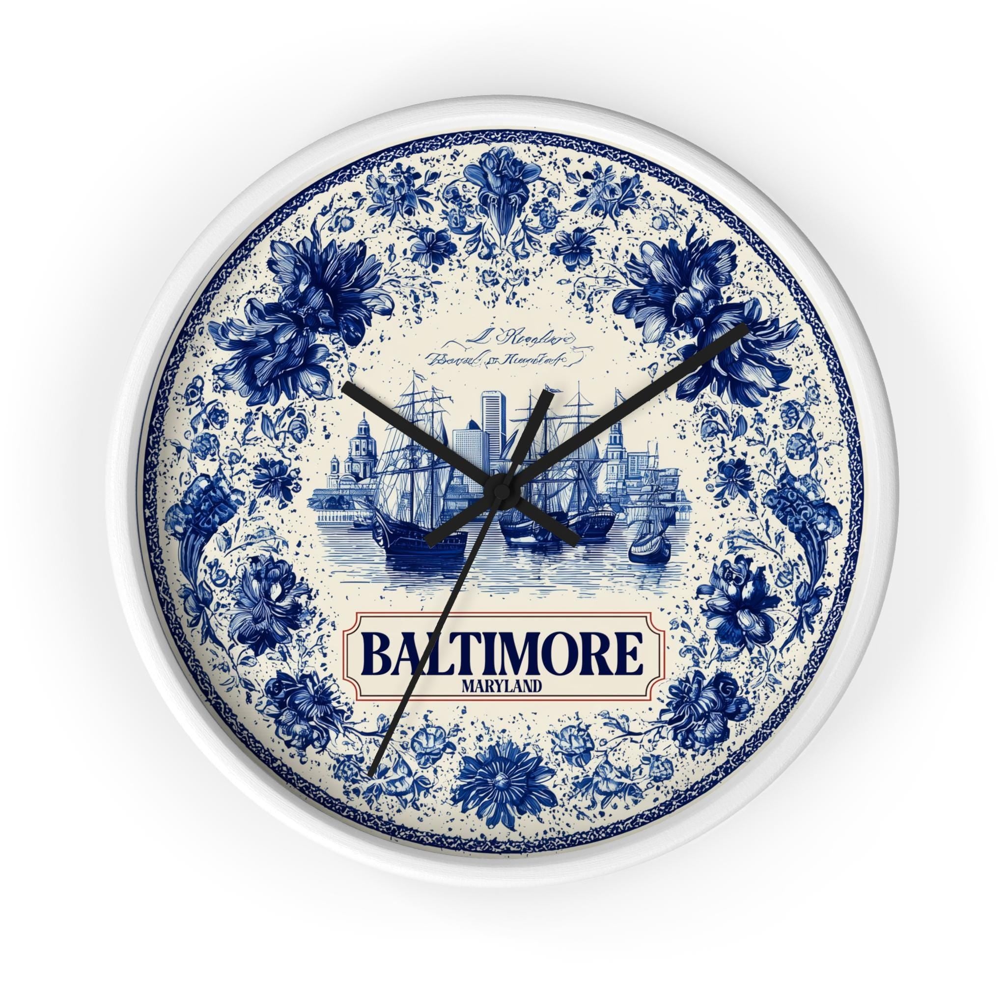 Baltimore Maryland Wall Clock, Delf style Home Decor, Vintage City Travel Keepsake Art