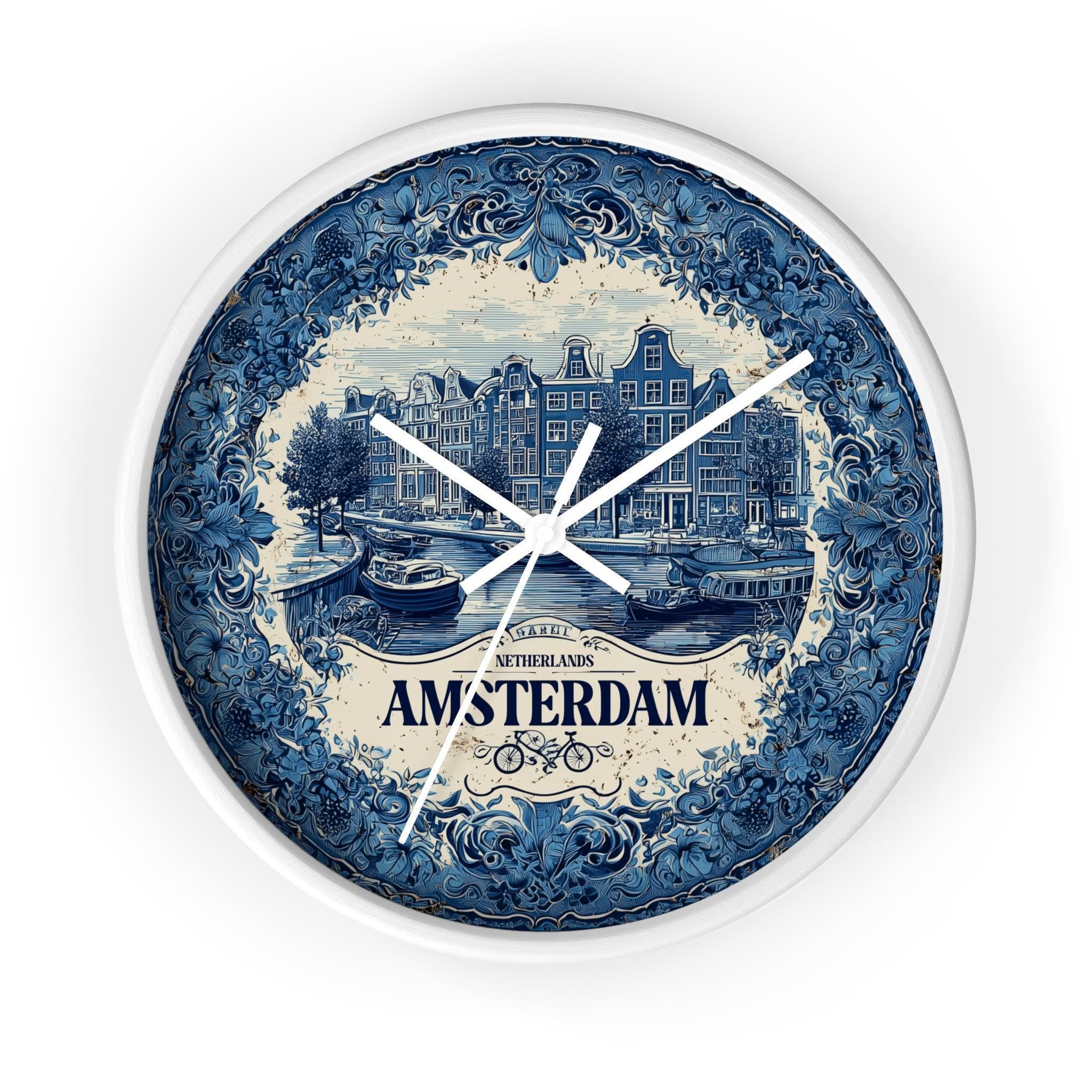 Amsterdam Netherlands Wall Clock, Delf style Home Decor, Vintage City Travel Keepsake Art