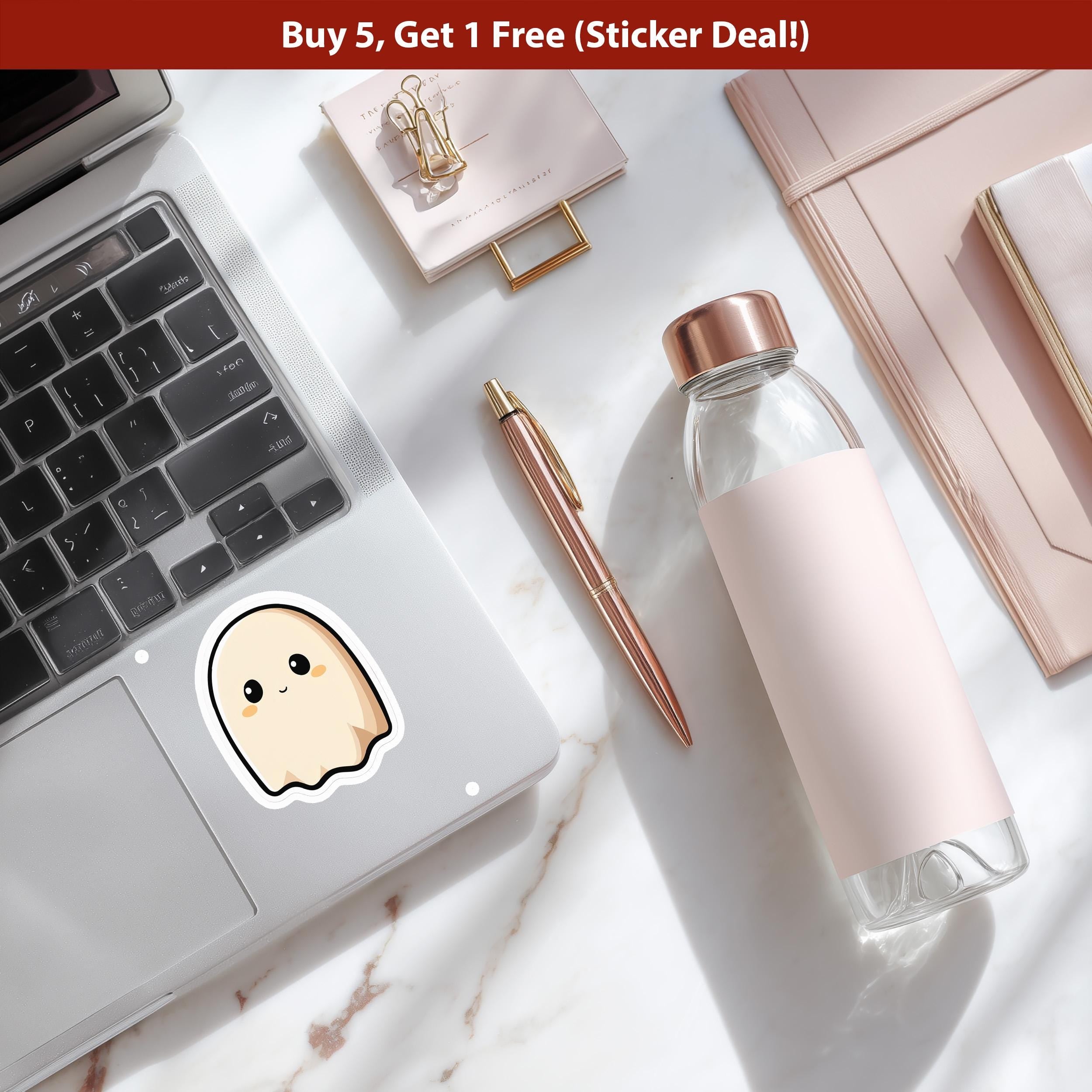 Cute Ghost Sticker – Kawaii Halloween Ghost Decal, Laptop Water Bottle Gift